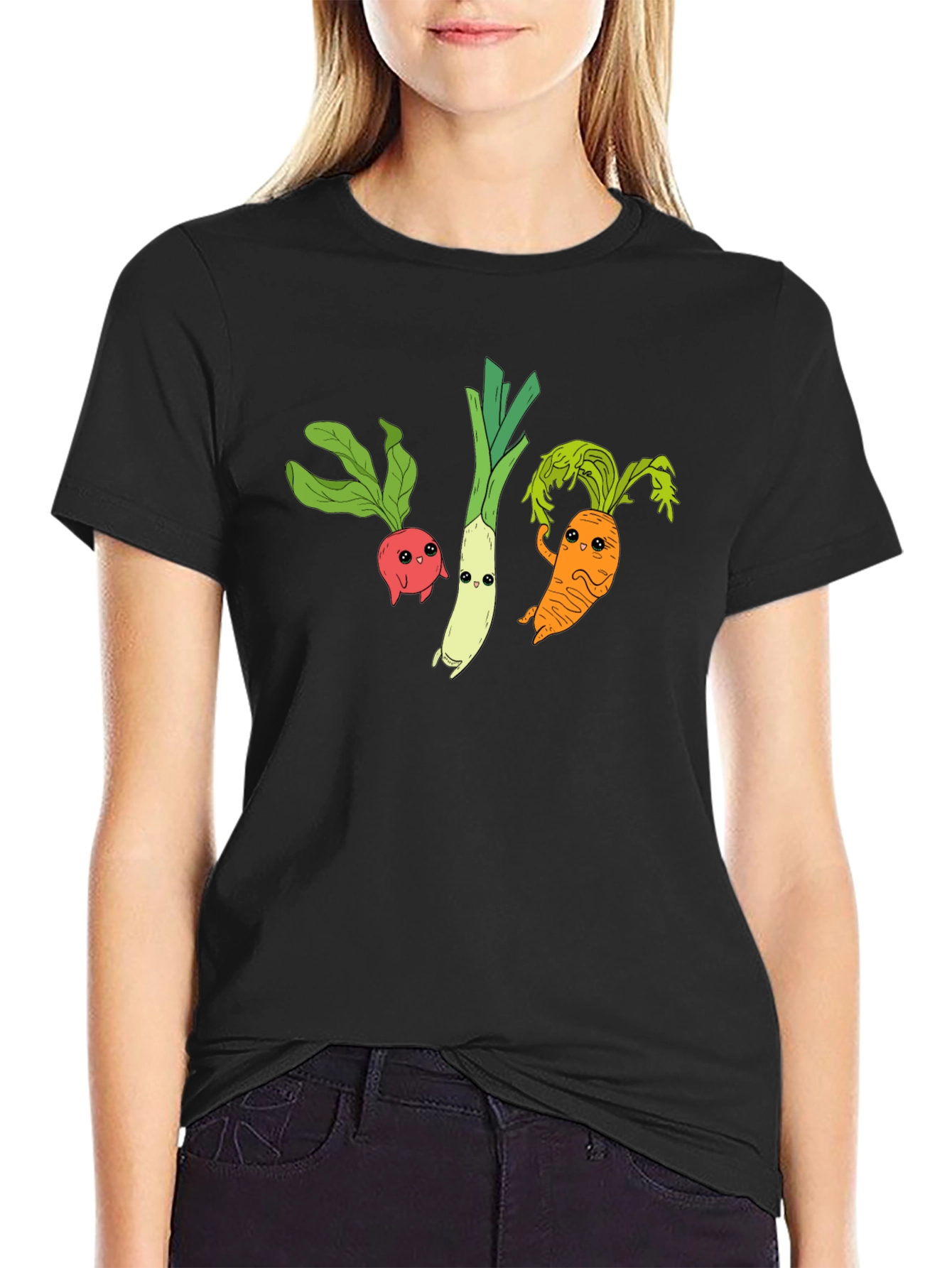 Veggie Cartoon Graphic Black T-Shirt
