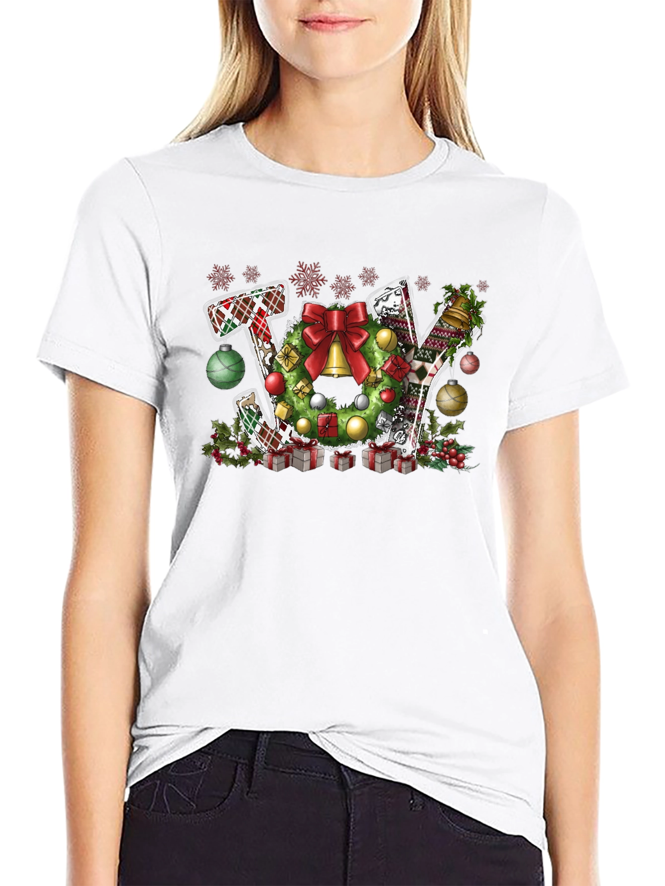 Christmas JOY T-Shirt Festive Wreath Design