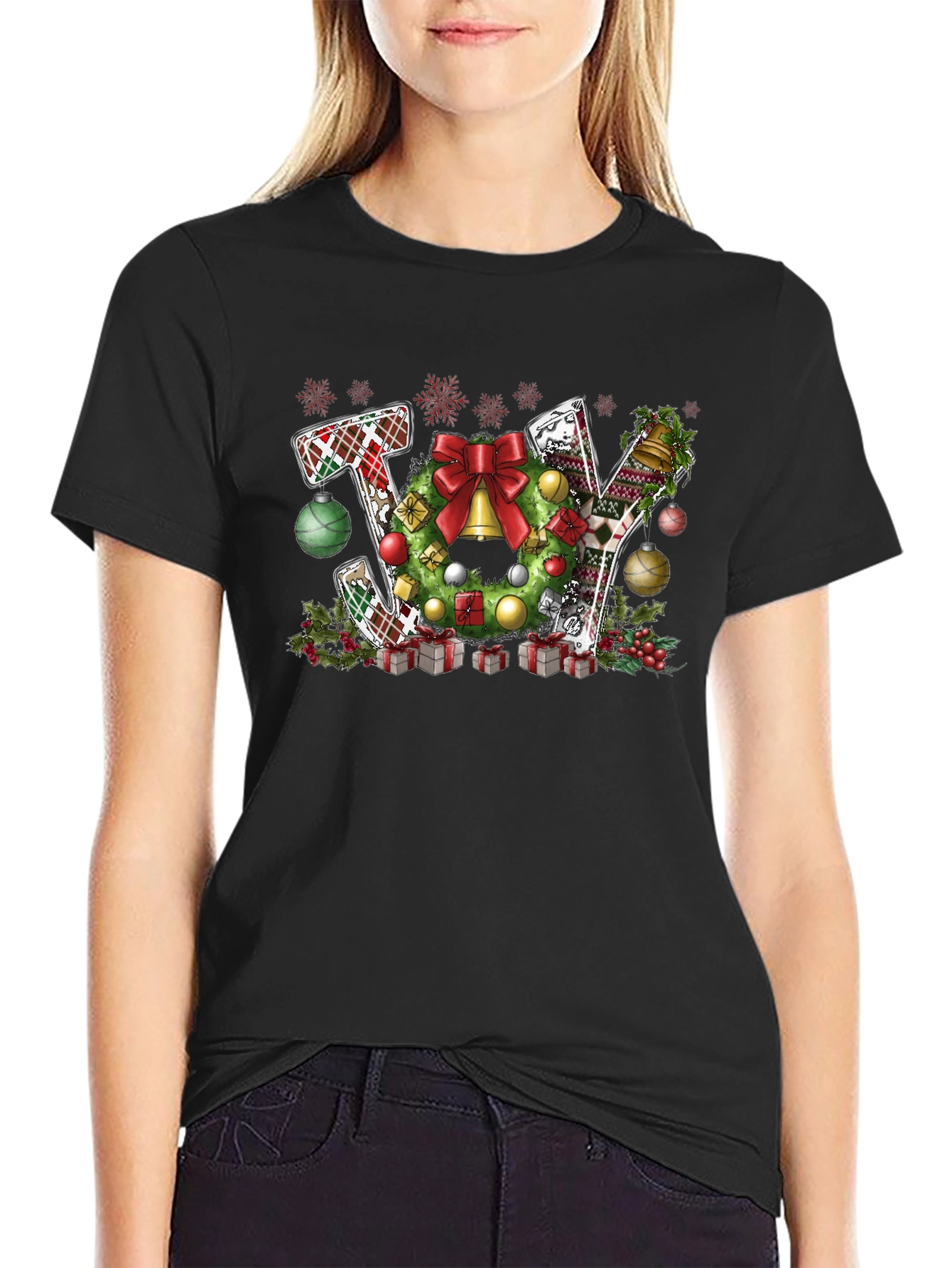Christmas JOY T-Shirt Festive Wreath Design
