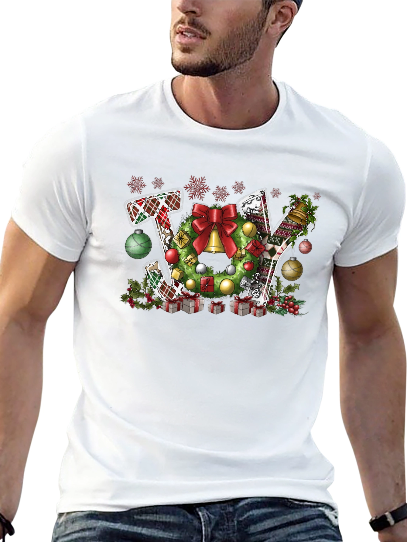 Christmas JOY T-Shirt Festive Wreath Design