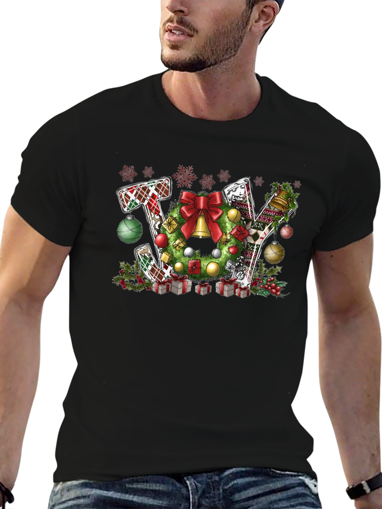 Christmas JOY T-Shirt Festive Wreath Design