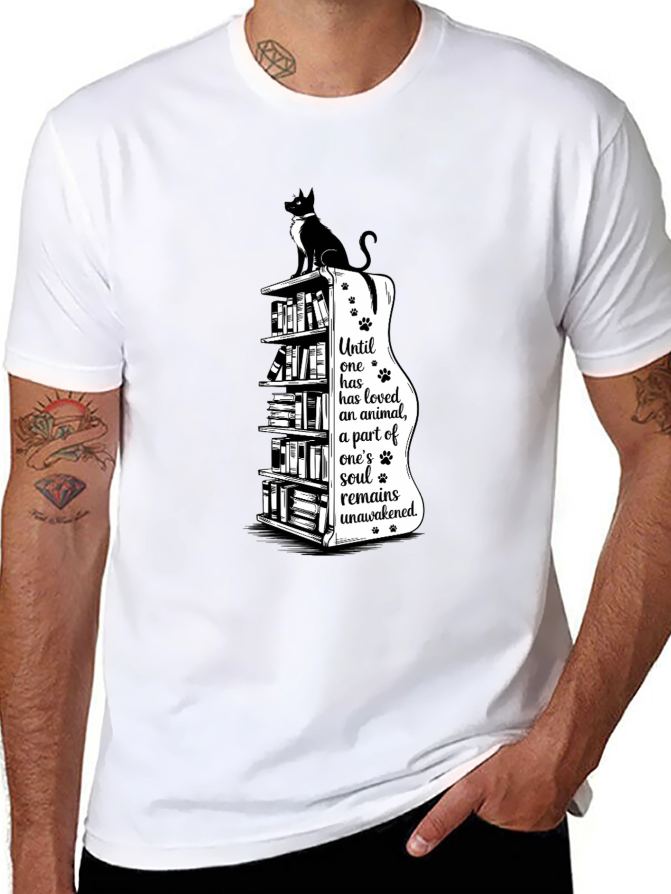Cat & Books T-Shirt - Awakened Soul