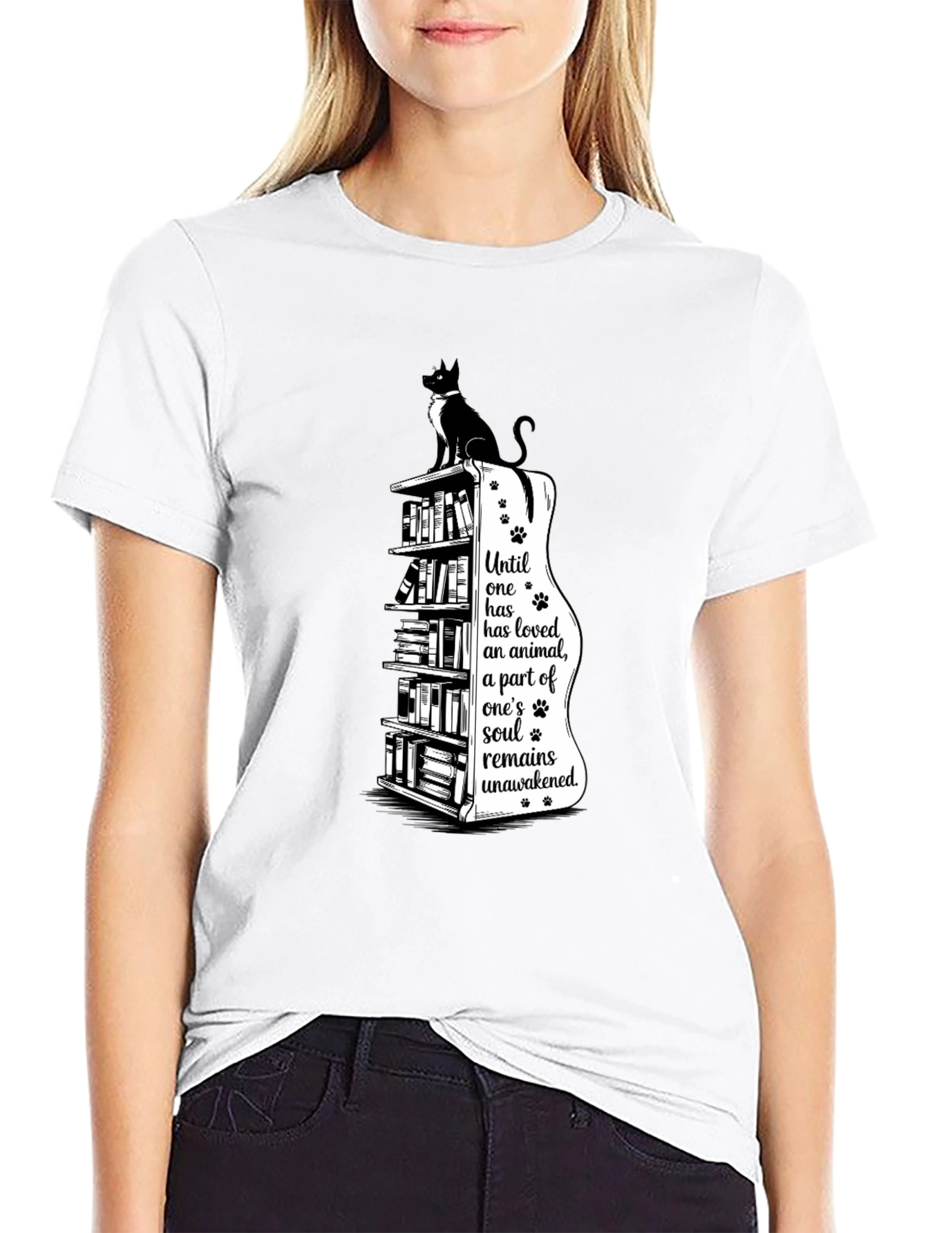 Cat & Books T-Shirt - Awakened Soul