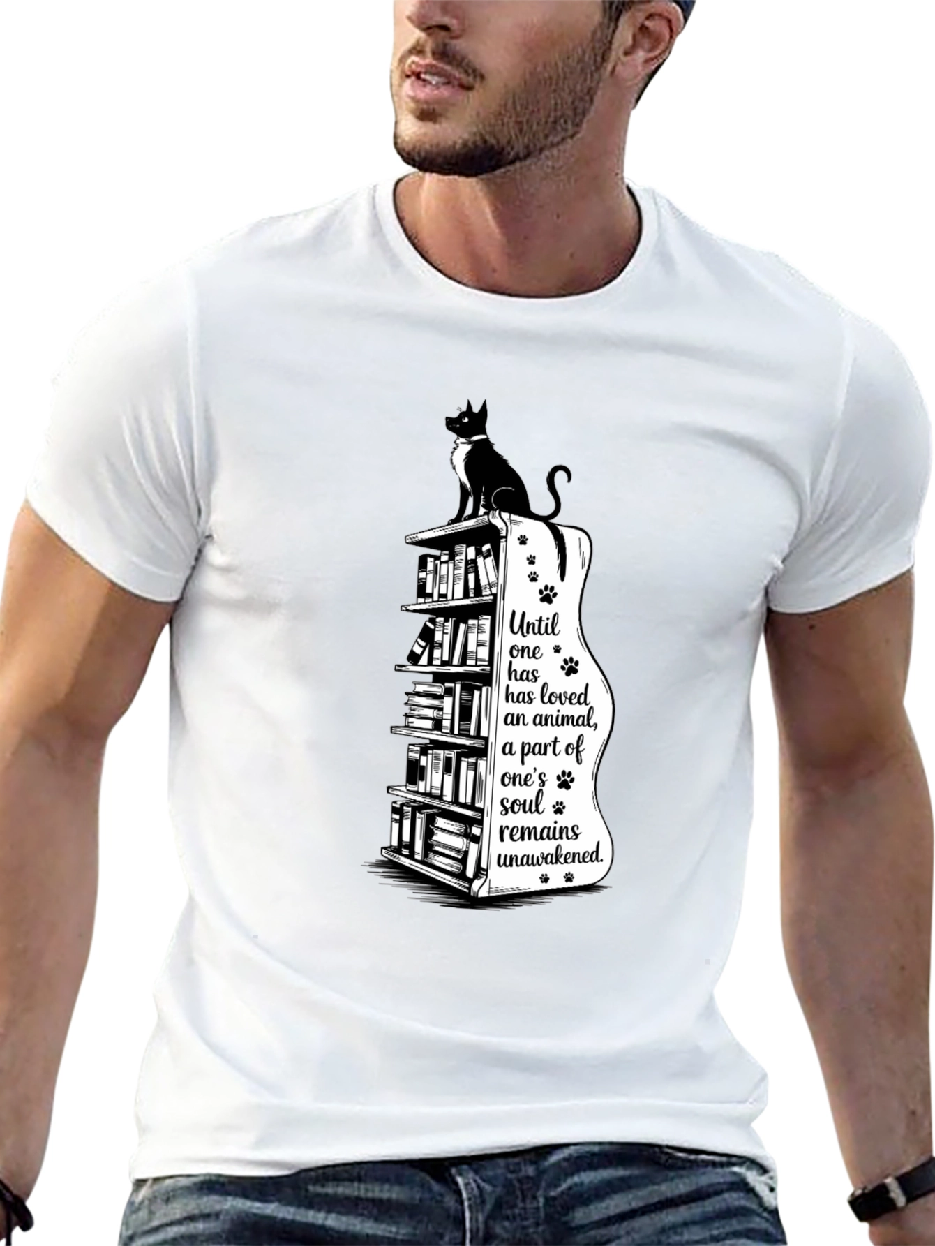Cat & Books T-Shirt - Awakened Soul