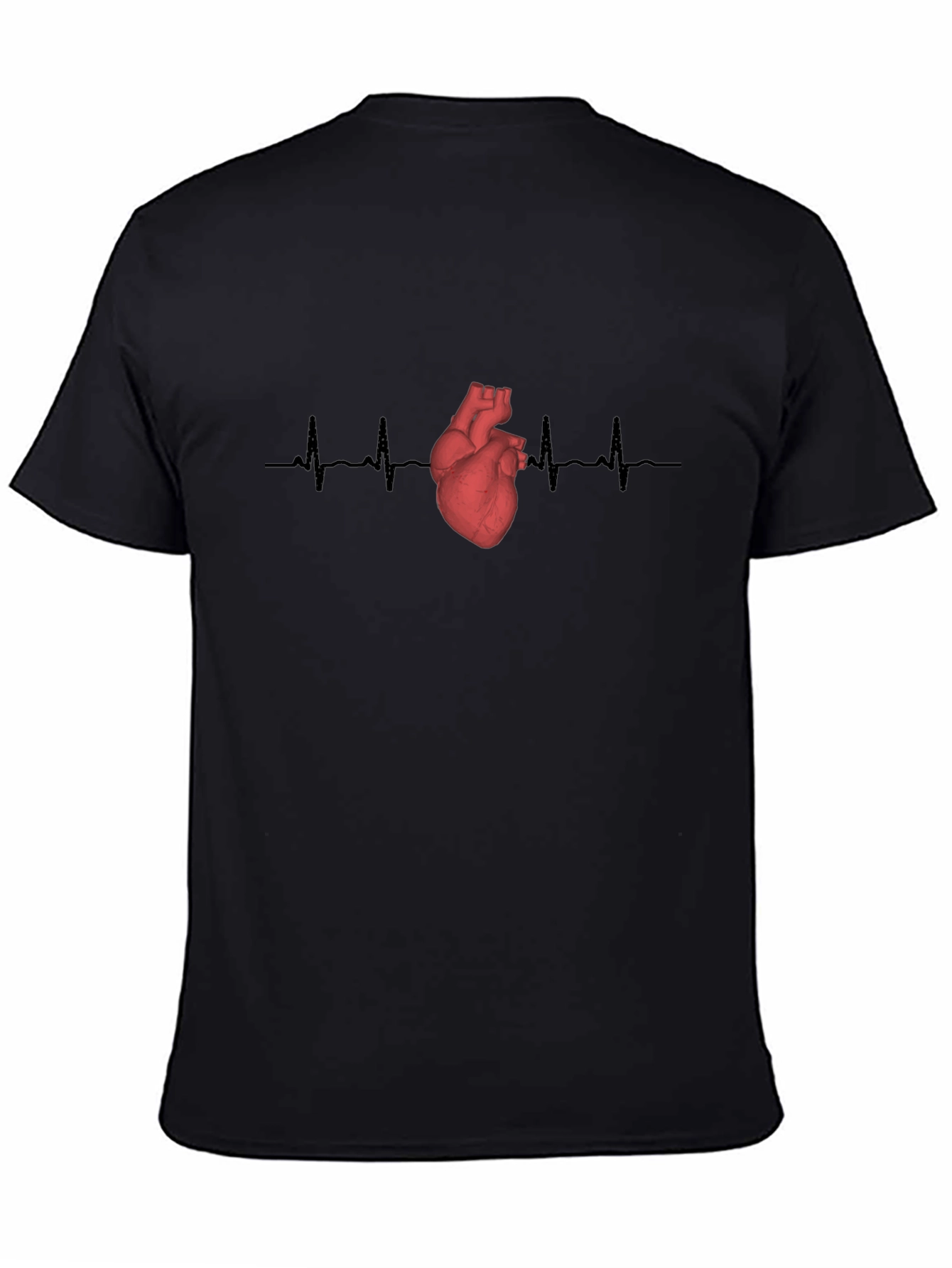 Heartbeat Anatomical Heart Graphic Tee - Black Cotton