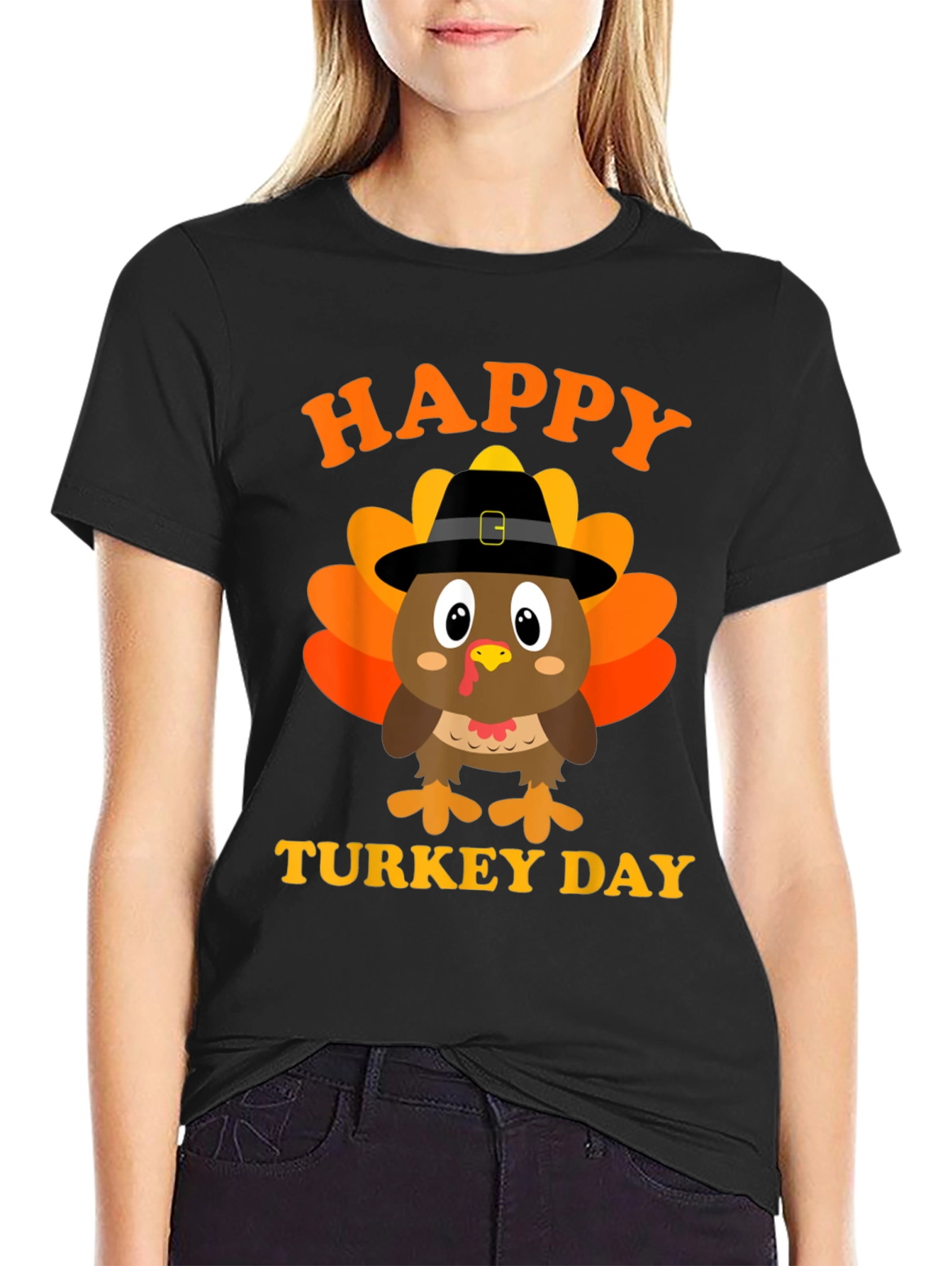 Happy Turkey Day T-Shirt Thanksgiving Black
