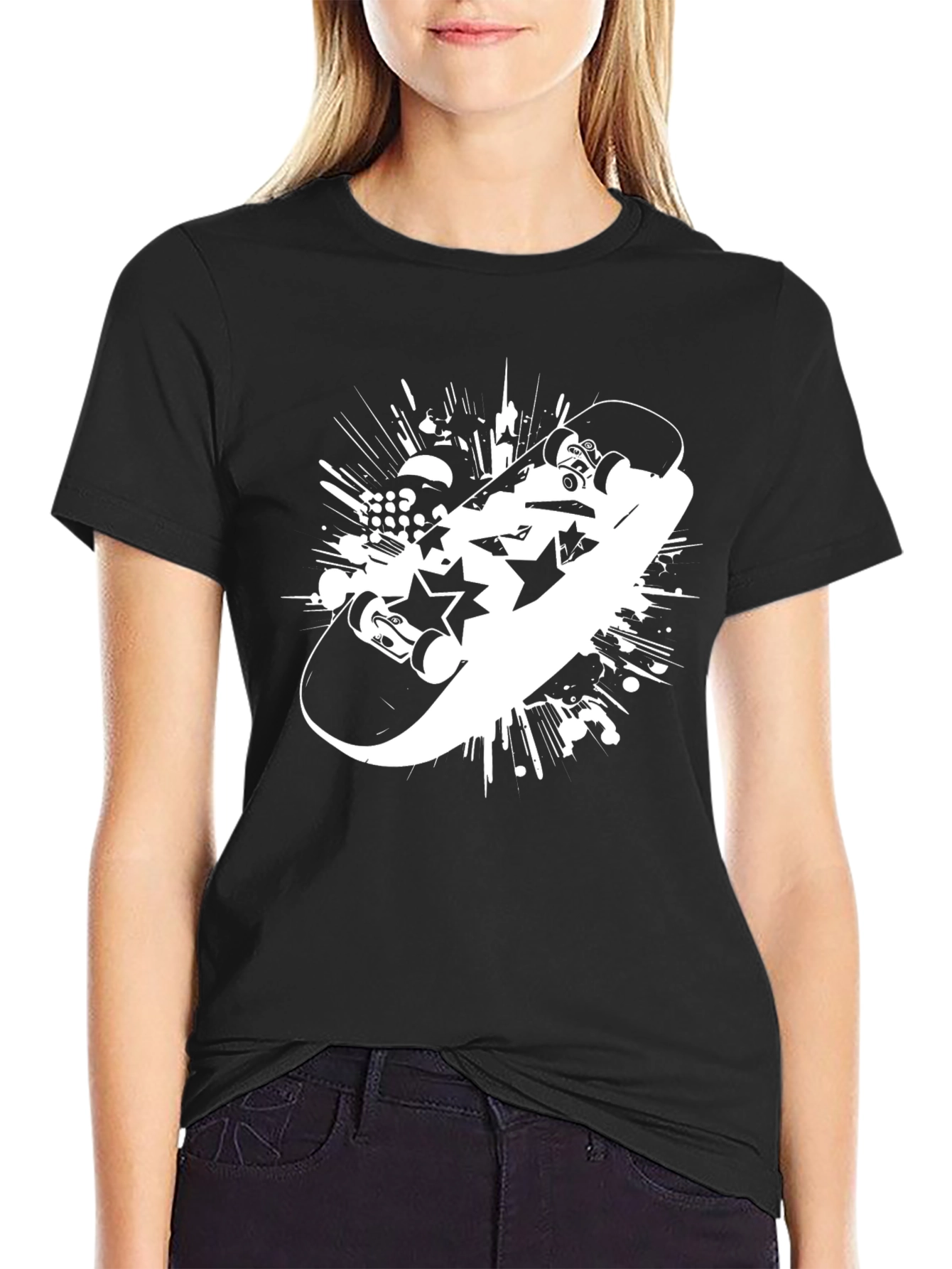 Skateboard Graphic Tee - Trendy Black T-Shirt