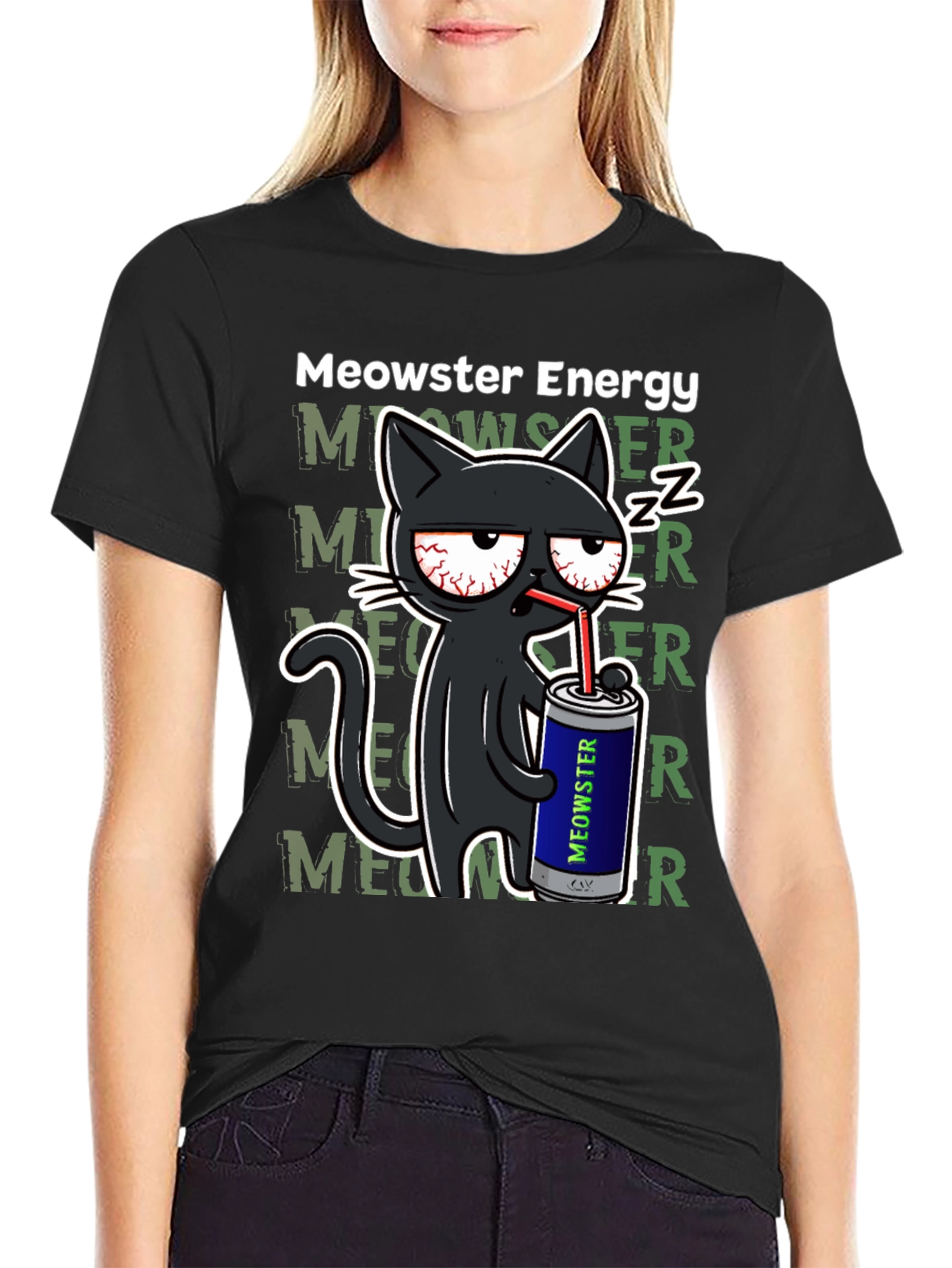 Meowster Energy Black T-Shirt - Cat Lover Tee