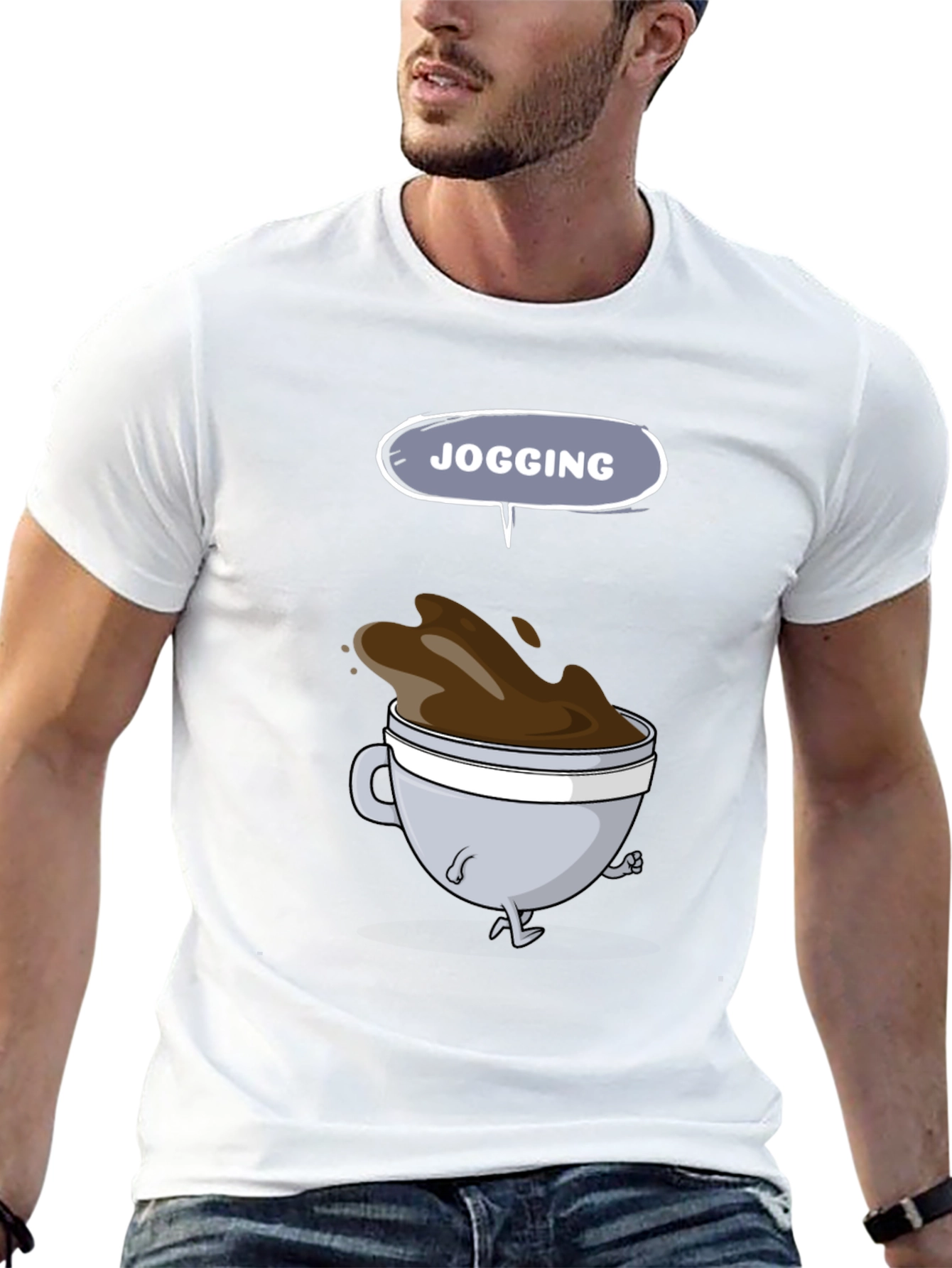 Jogging Coffee Cup Graphic Tee - Mens Black T-Shirt