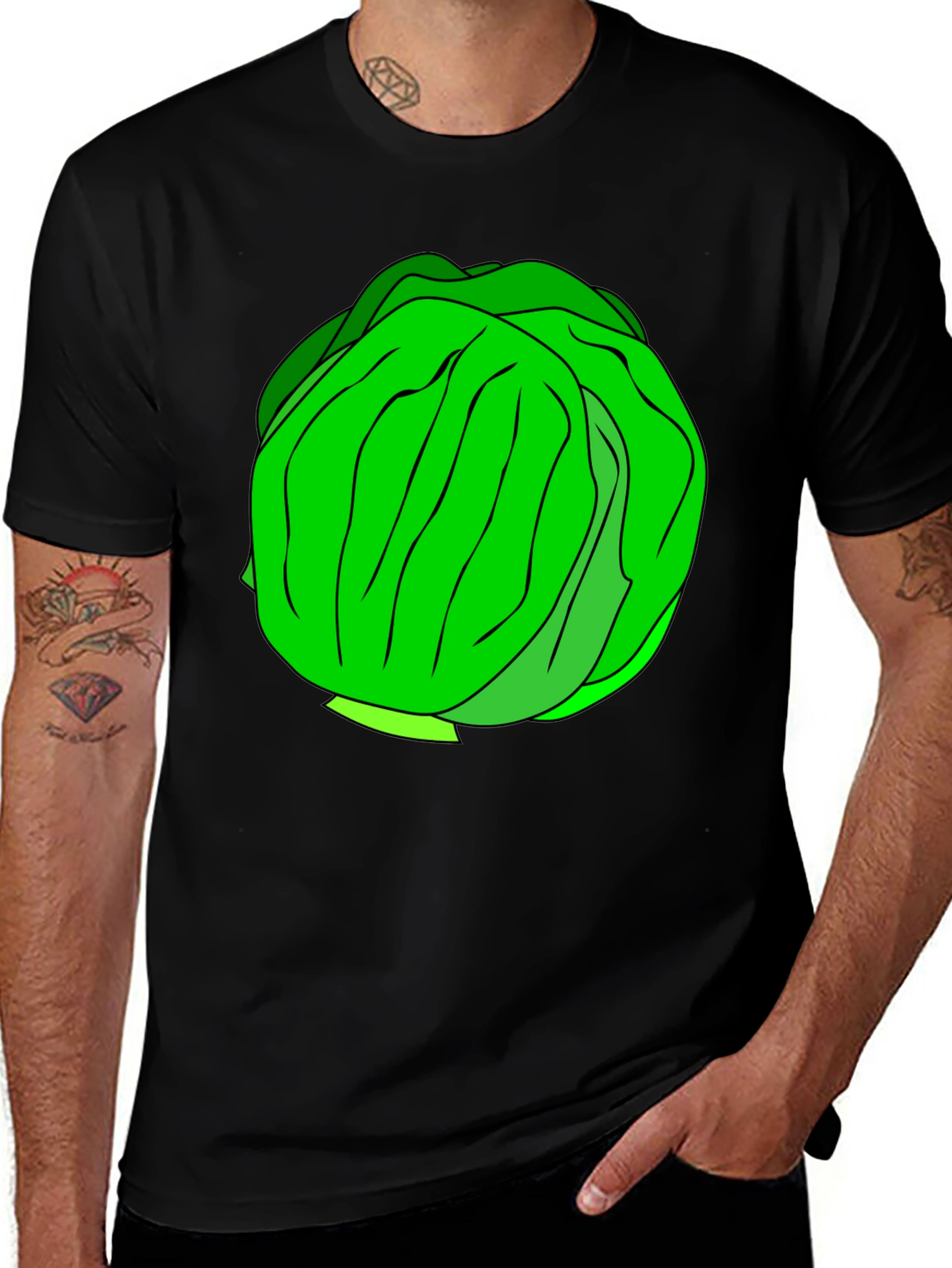 Cabbage Graphic T-Shirt - Black Cotton Tee