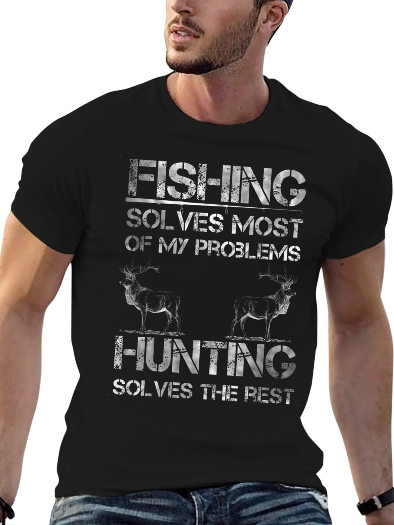 Fishing & Hunting Graphic T-Shirt - Mens Black Tee
