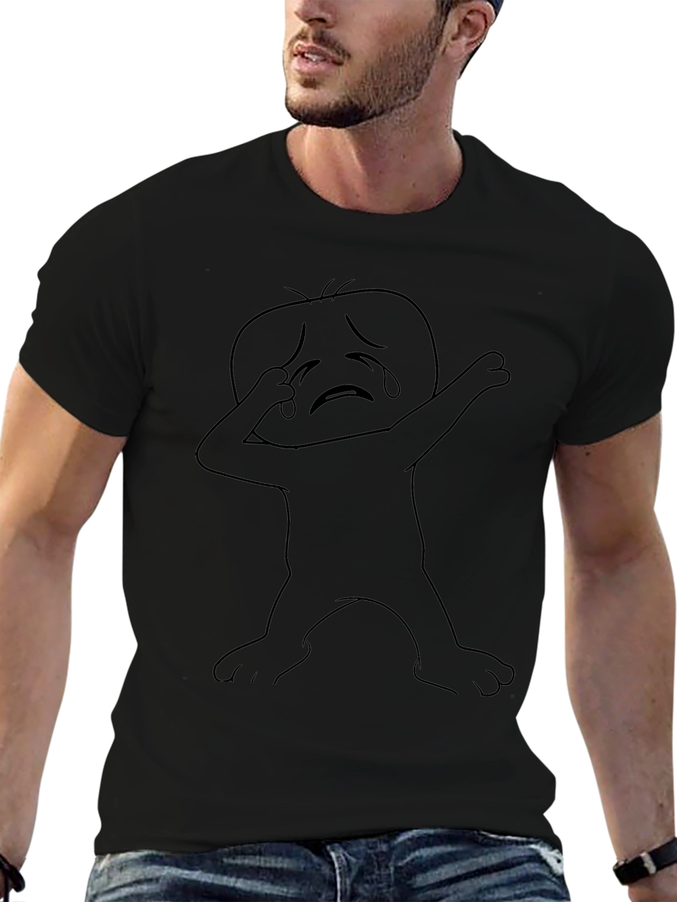 Dabbing Sad Man Black T-Shirt