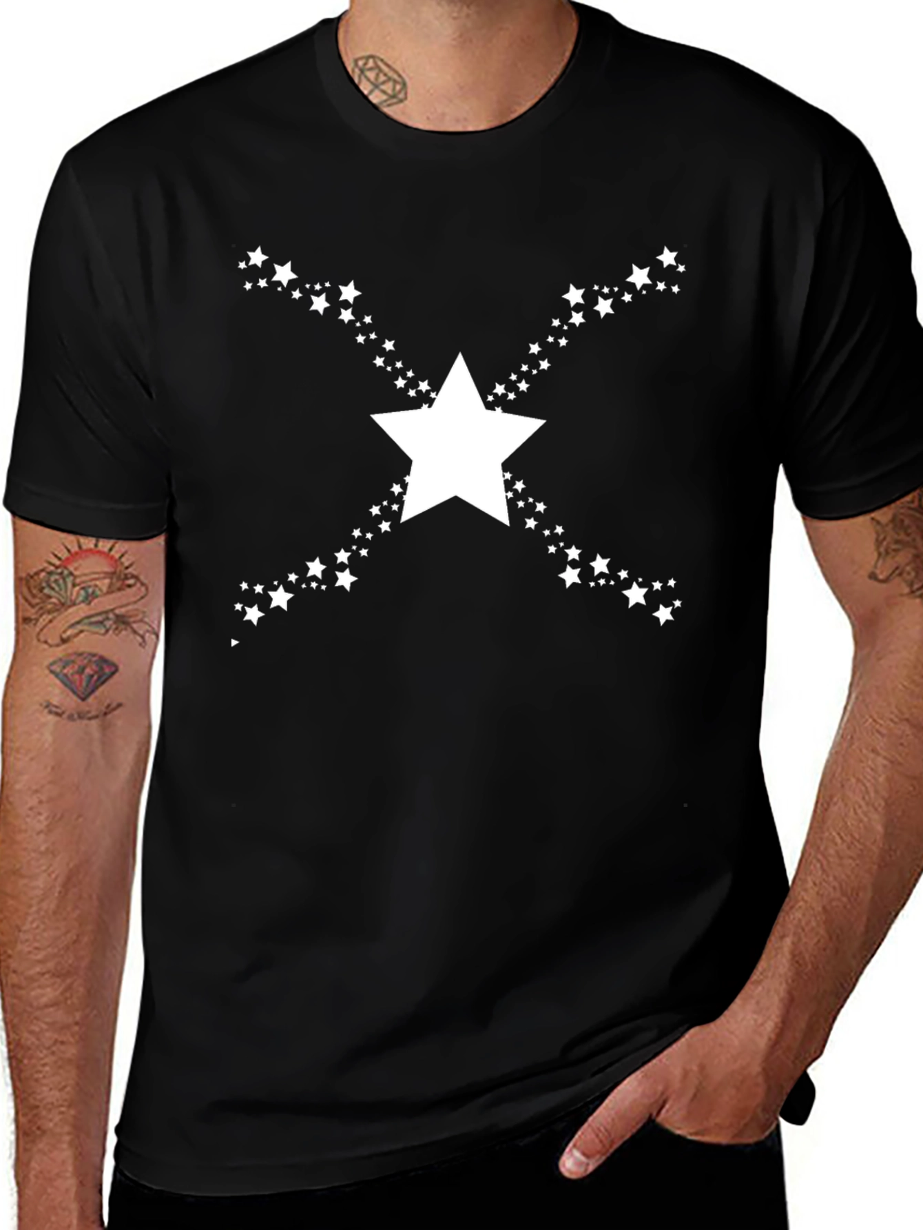 Star Burst Graphic T-Shirt - Black Cotton Blend Tee