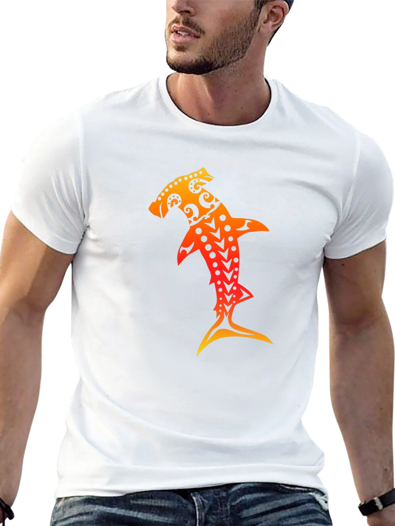 Hammerhead Shark Tribal Art Black T-Shirt