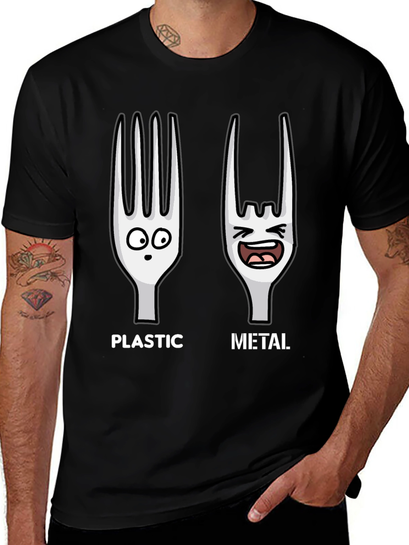 Plastic vs. Metal Graphic T-Shirt