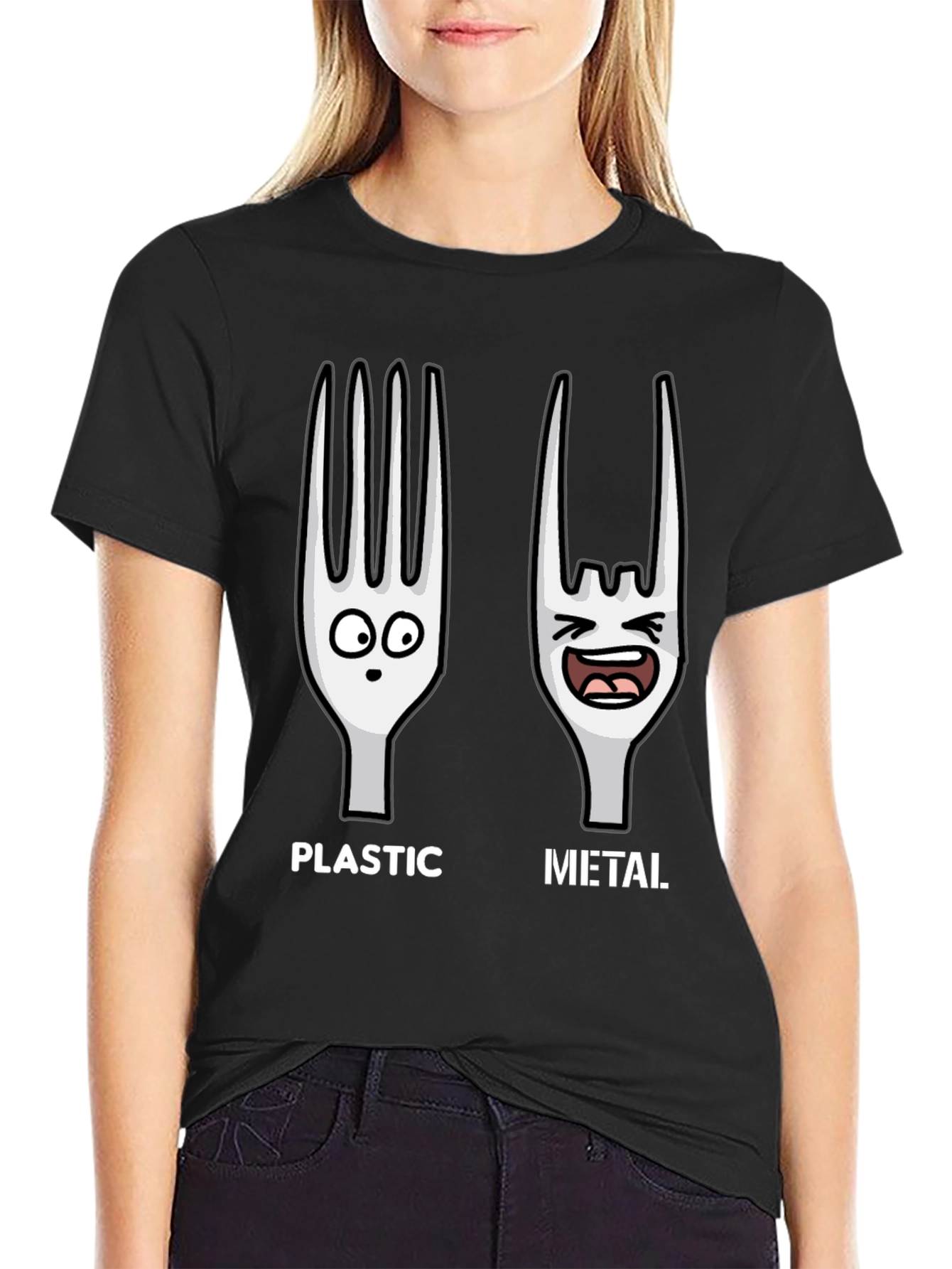 Plastic vs. Metal Graphic T-Shirt