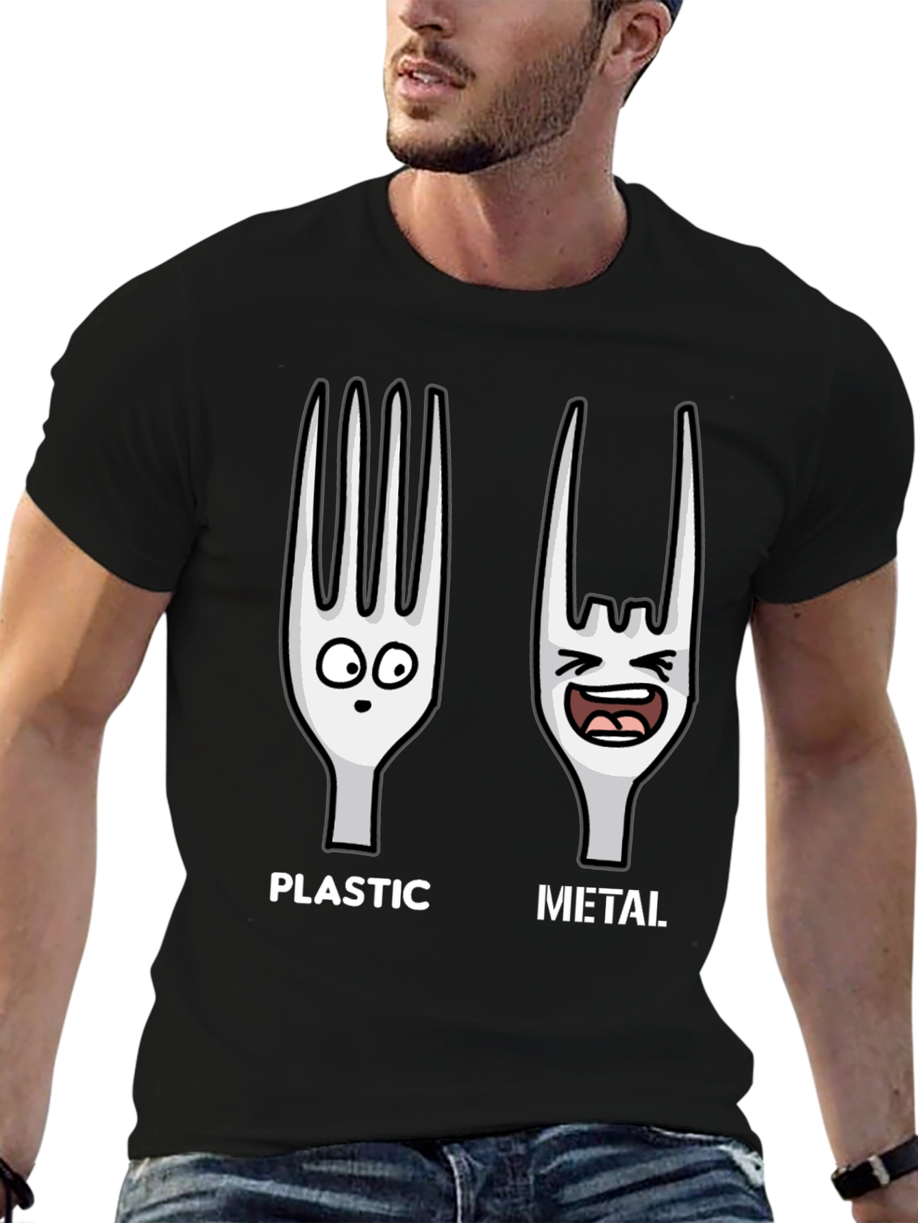 Plastic vs. Metal Graphic T-Shirt