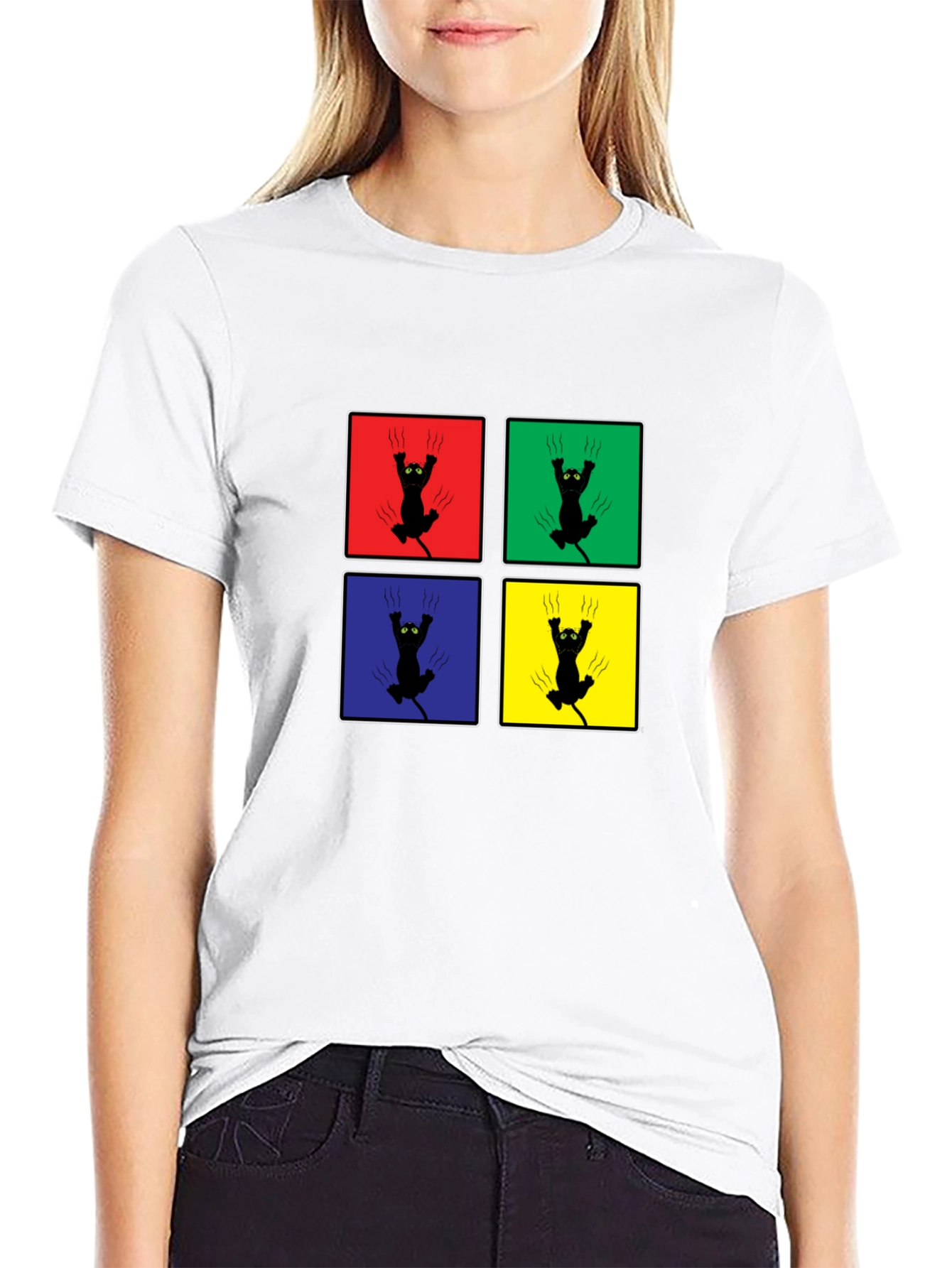 Clawing Cat Graphic Tee - Pop Art Black Shirt