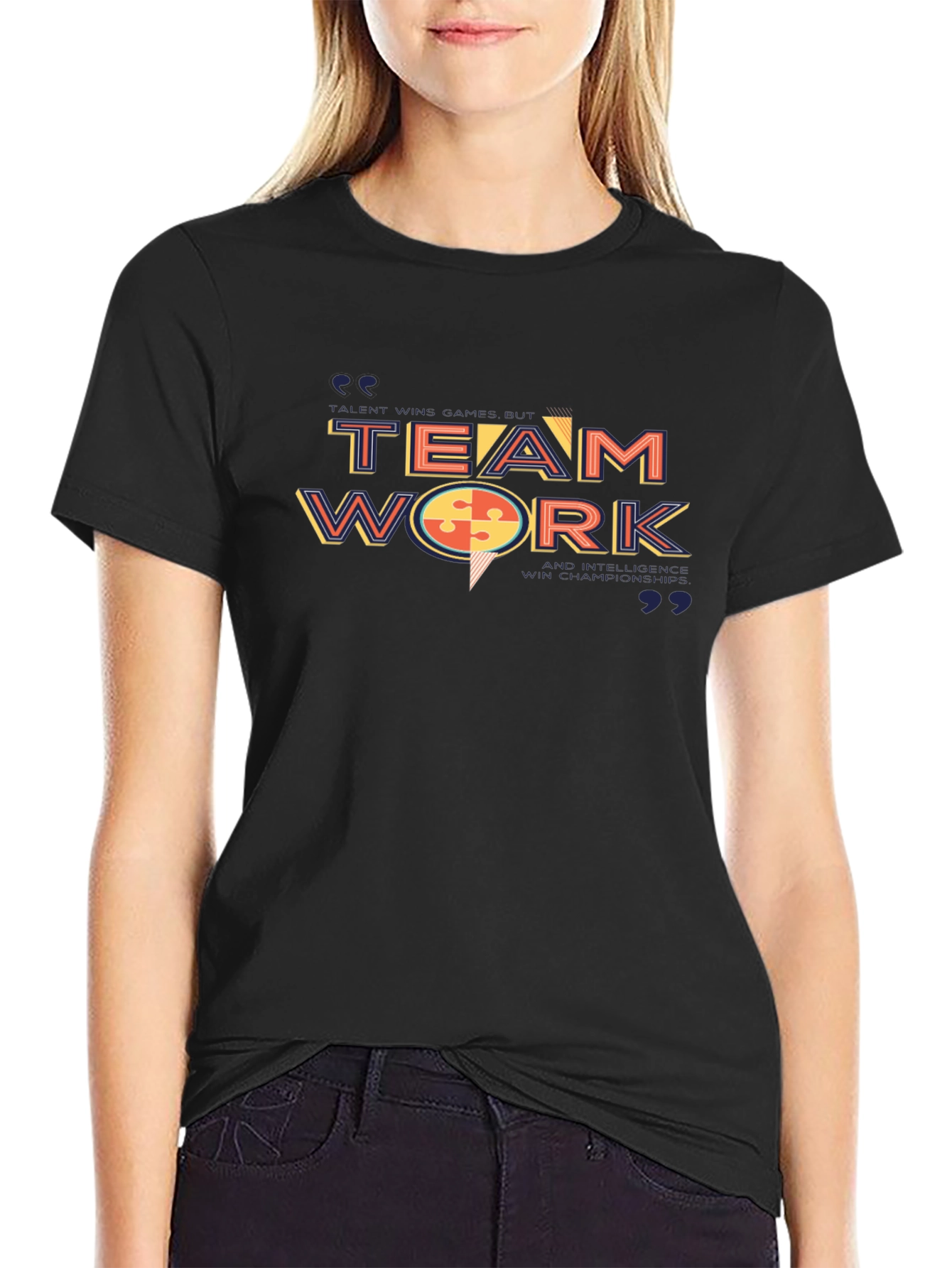 Teamwork Graphic T-Shirt - Stylish Crew Neck Tee