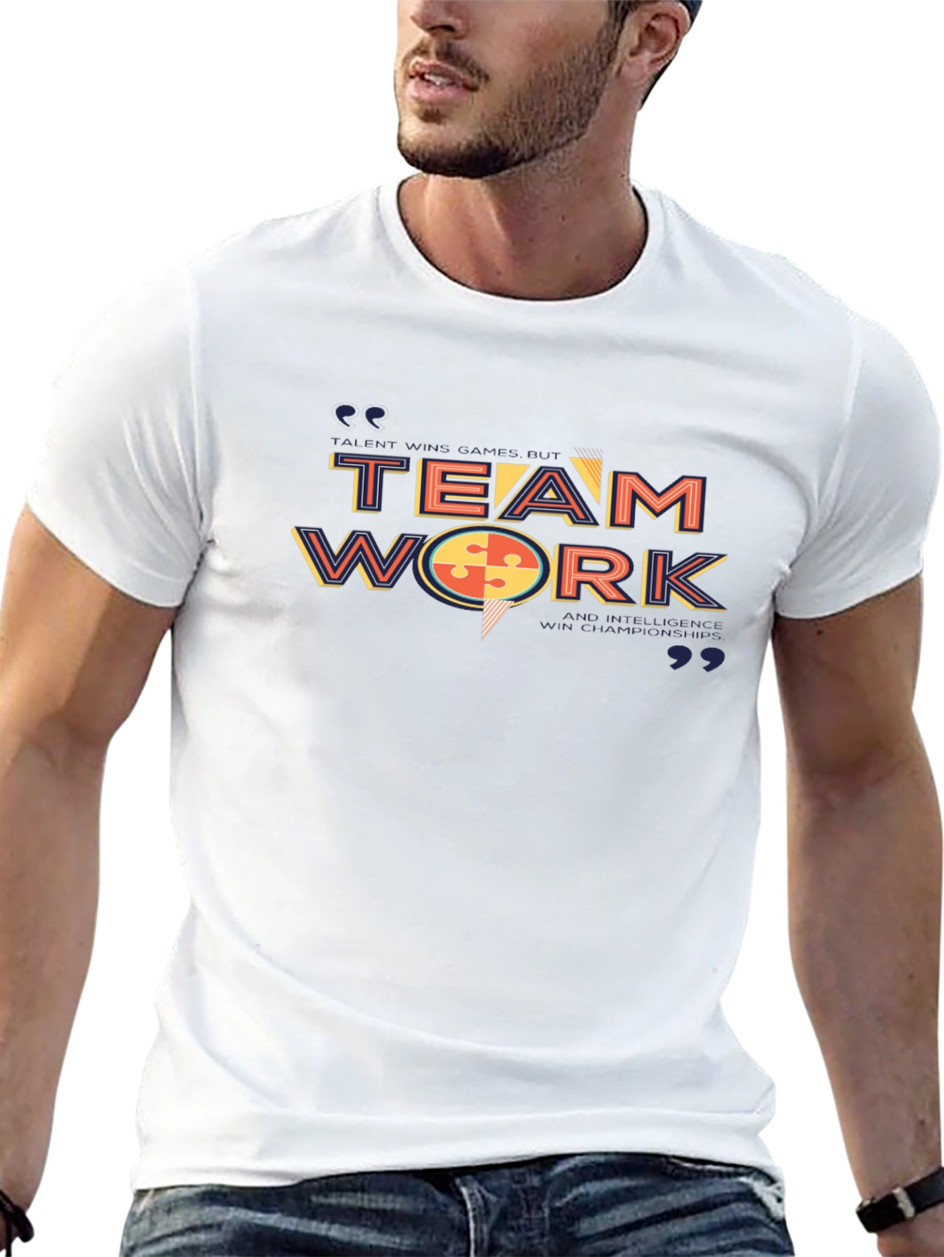 Teamwork Graphic T-Shirt - Stylish Crew Neck Tee
