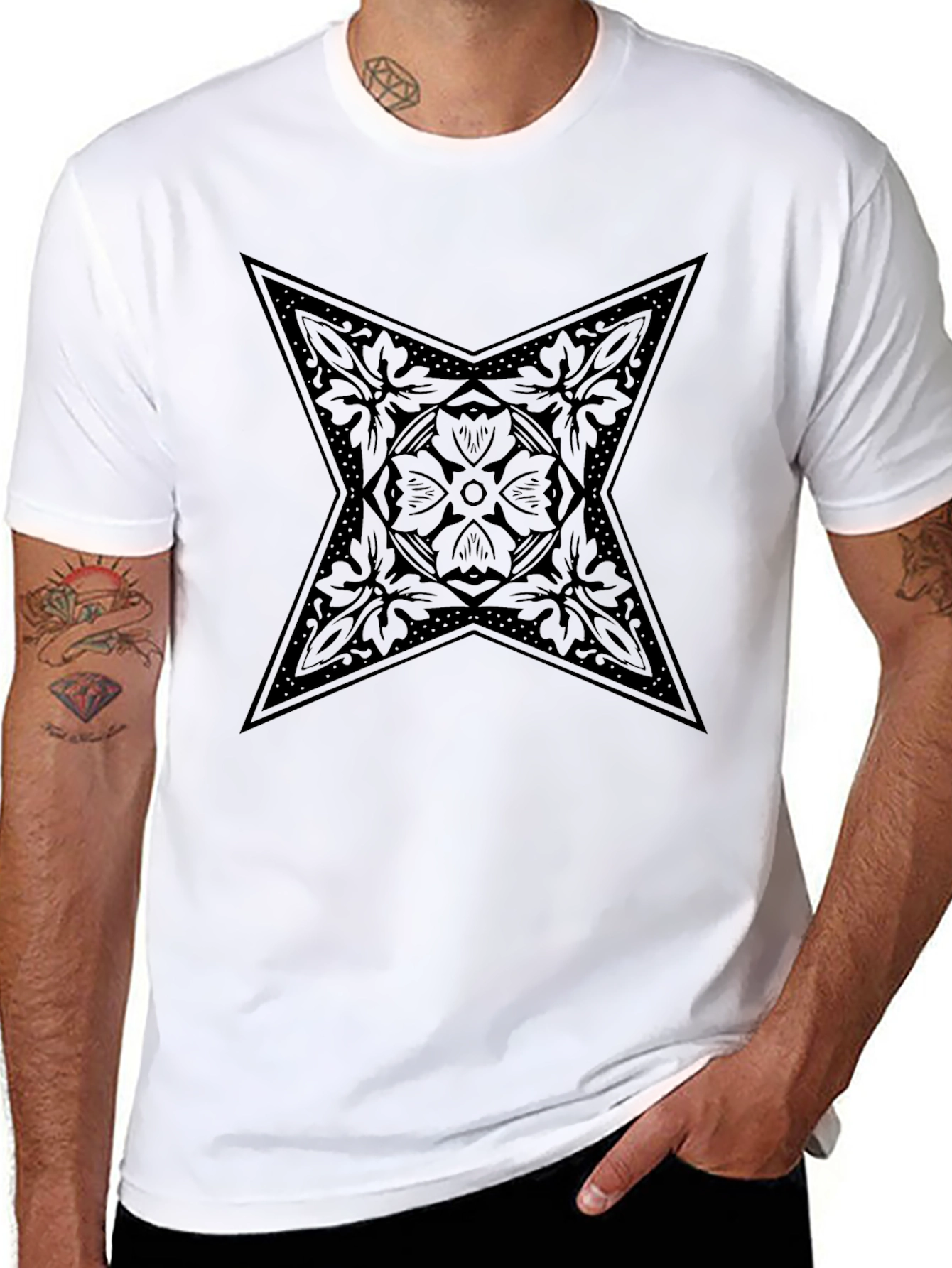 Black Star Floral Graphic Tee - Modern Style