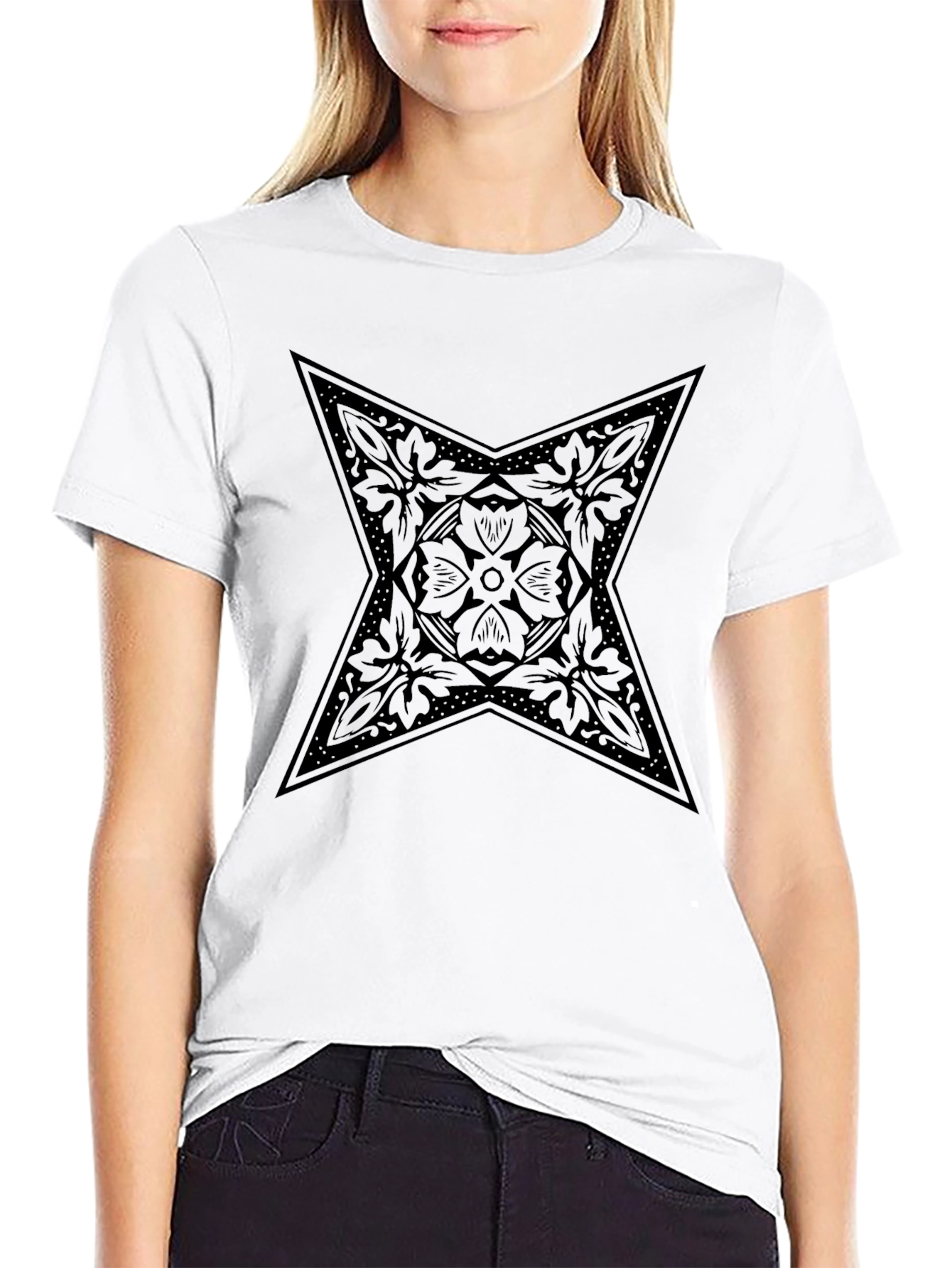 Black Star Floral Graphic Tee - Modern Style