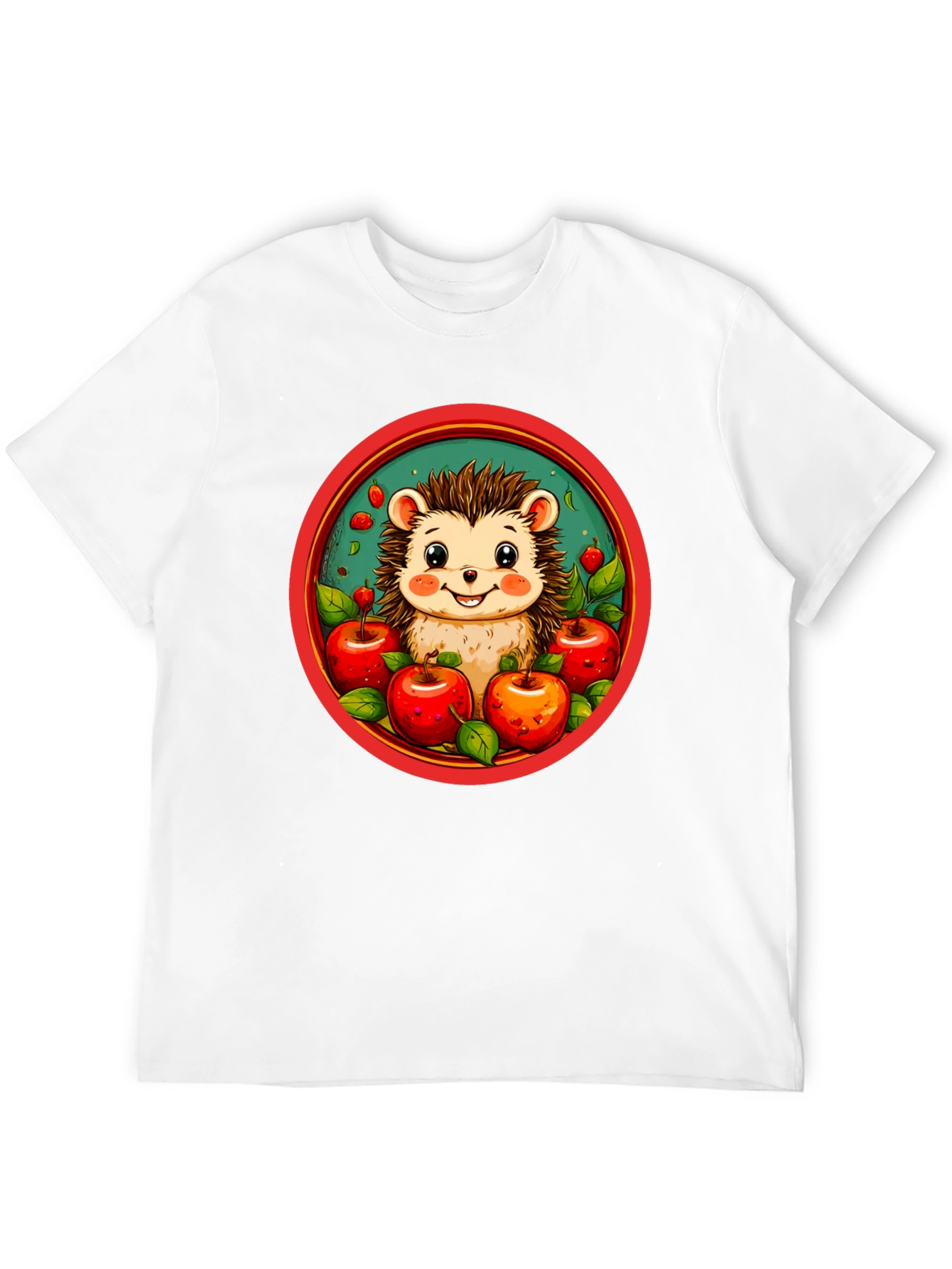 Hedgehog & Apples Graphic Tee - Cute Cartoon T-Shirt