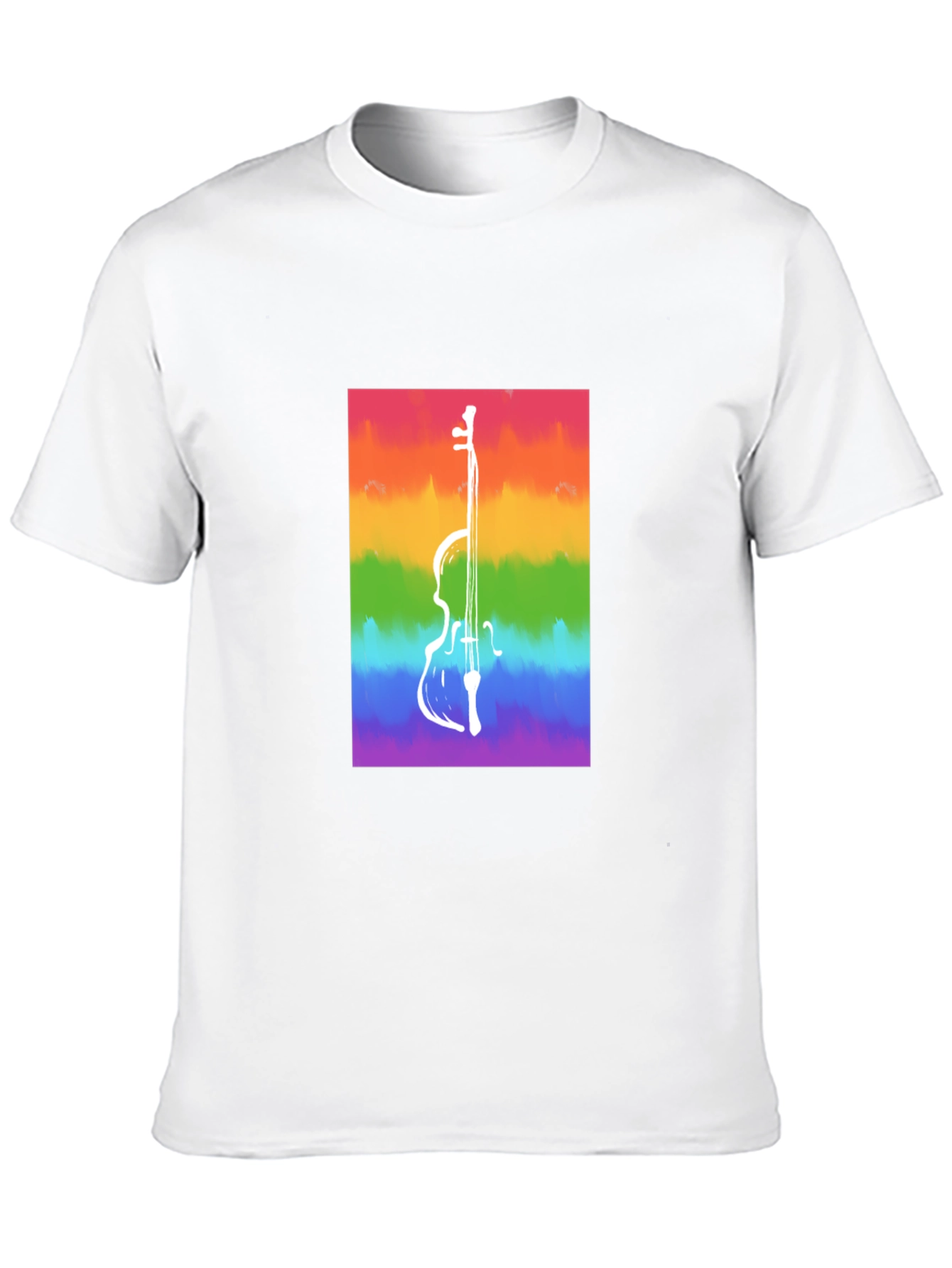 Rainbow Cello Graphic Tee - Black Cotton Casual Shirt