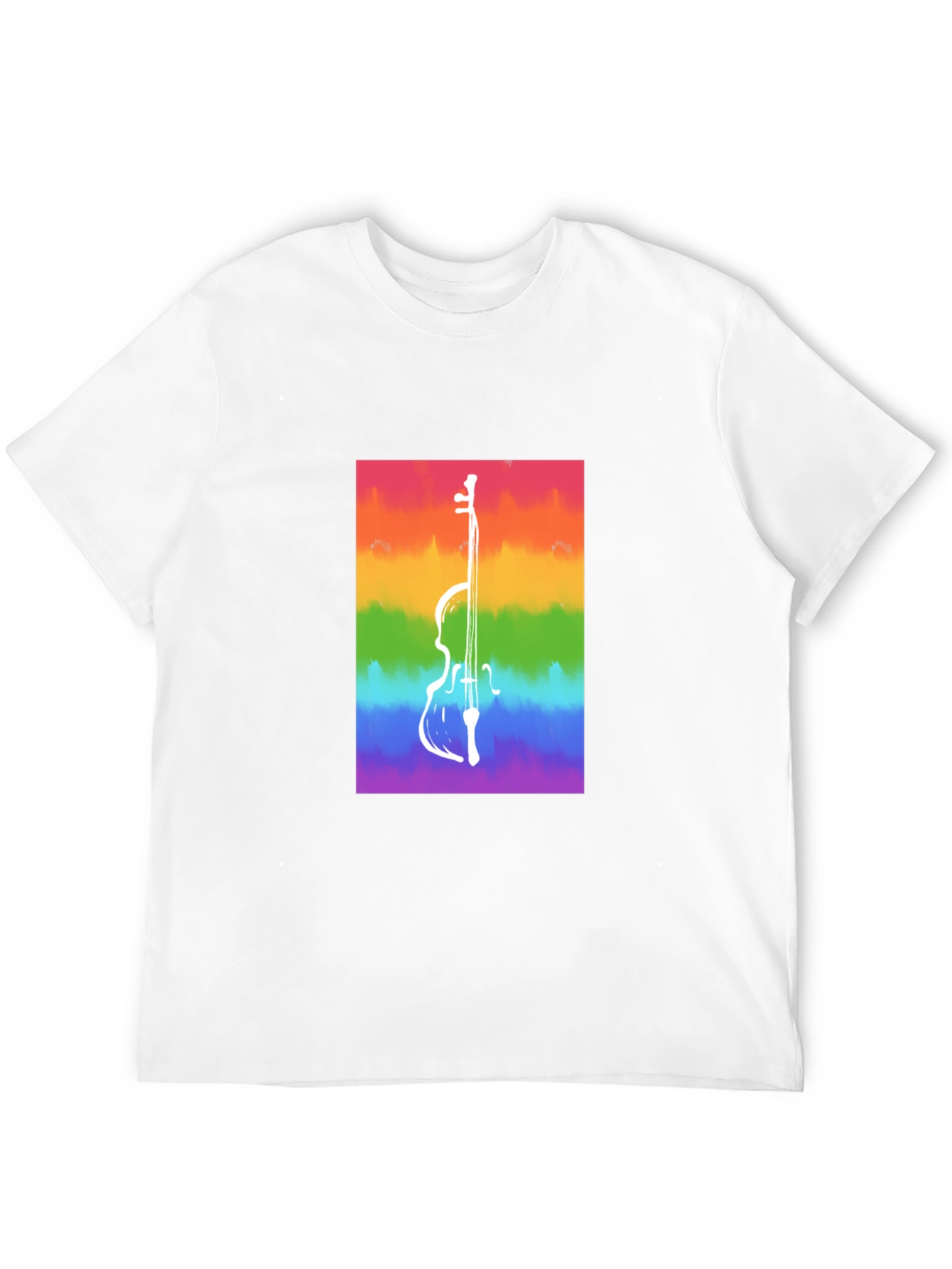 Rainbow Cello Graphic Tee - Black Cotton Casual Shirt