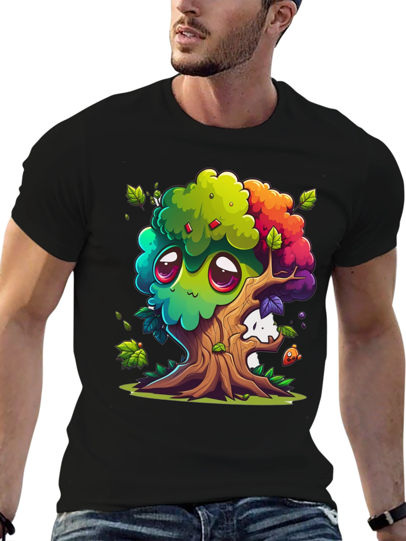 Cartoon Tree Graphic Tee - Whimsical Unisex T-Shirt