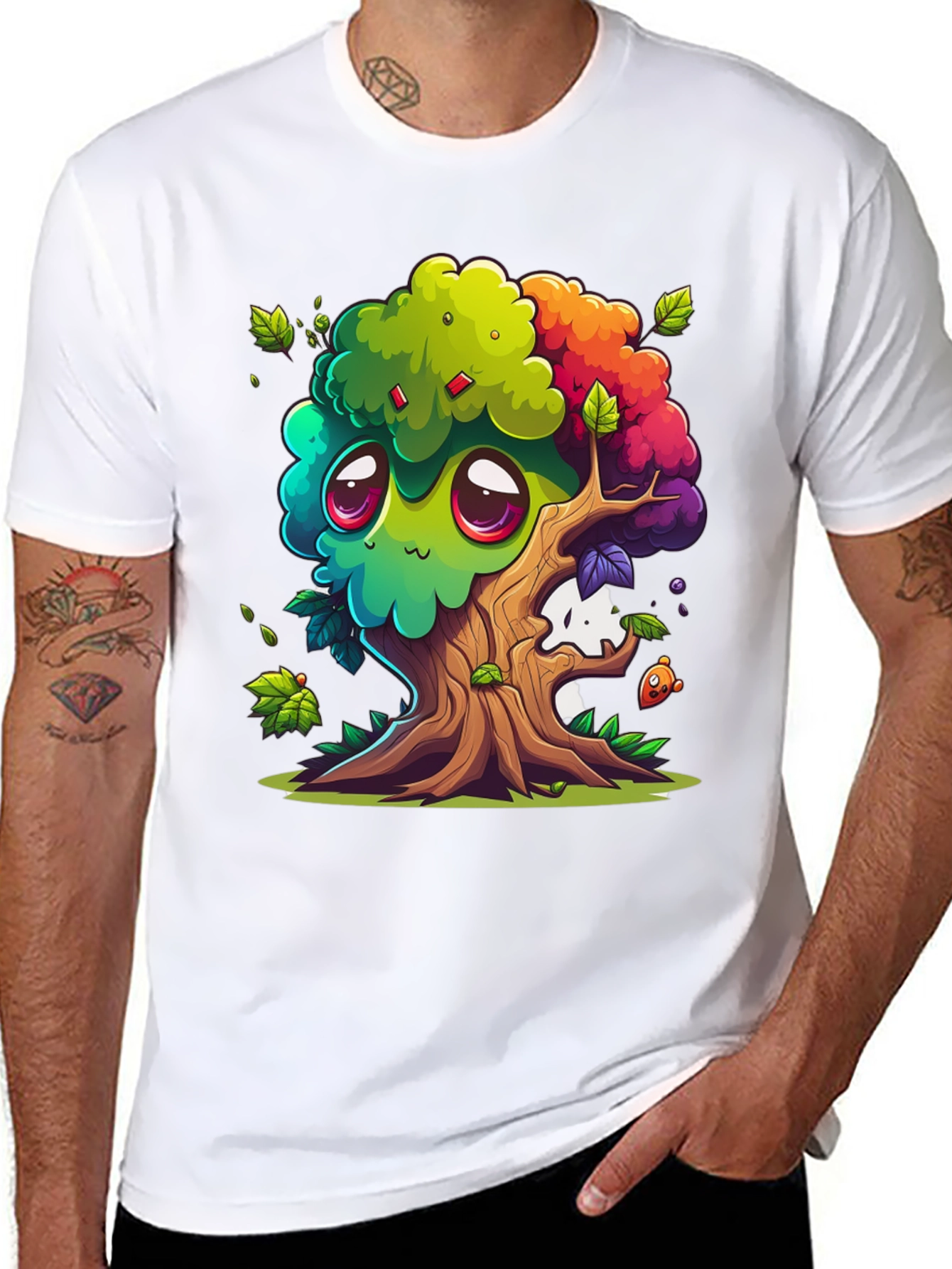 Cartoon Tree Graphic Tee - Whimsical Unisex T-Shirt
