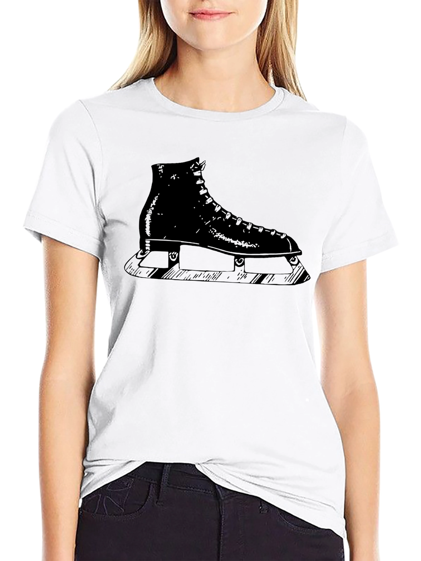 Mens Black T-Shirt with Ice Skate Design