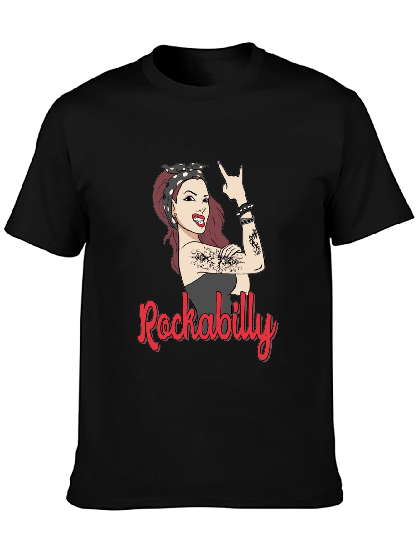 Rockabilly Woman Graphic T-Shirt - Black
