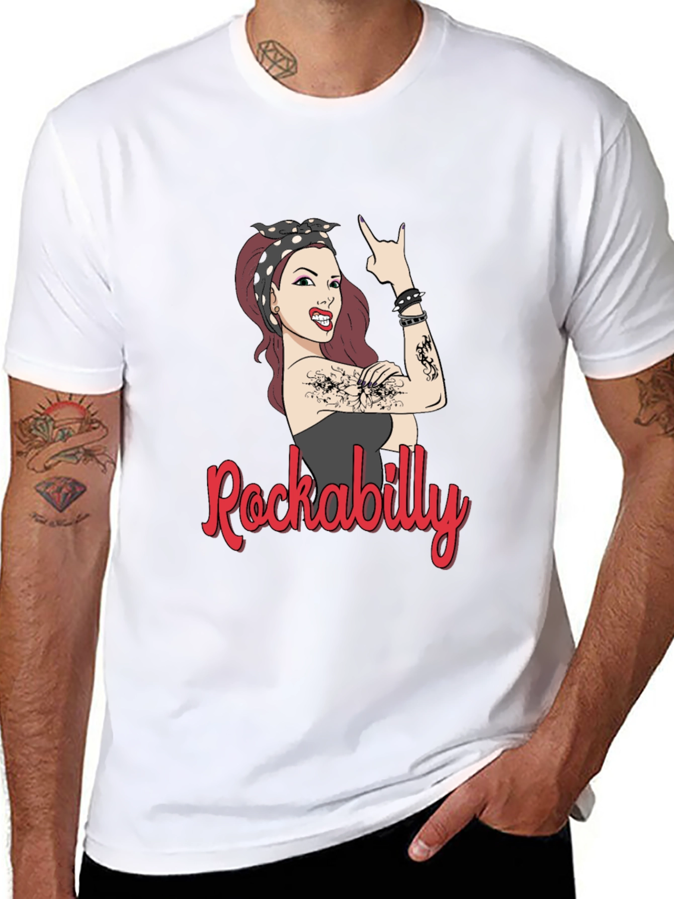 Rockabilly Woman Graphic T-Shirt - Black