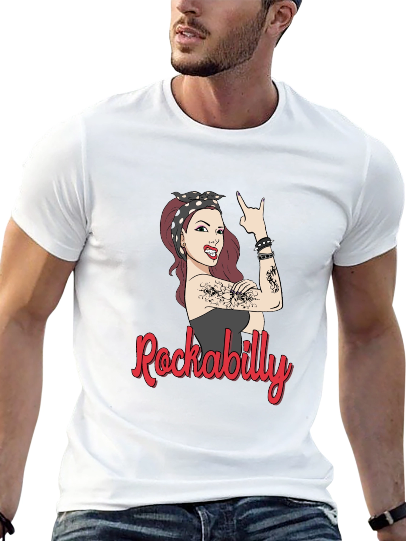 Rockabilly Woman Graphic T-Shirt - Black