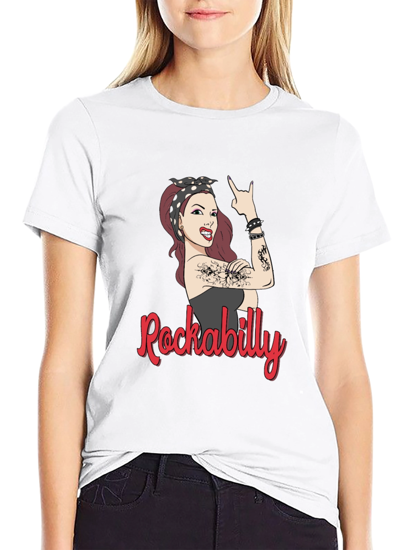 Rockabilly Woman Graphic T-Shirt - Black