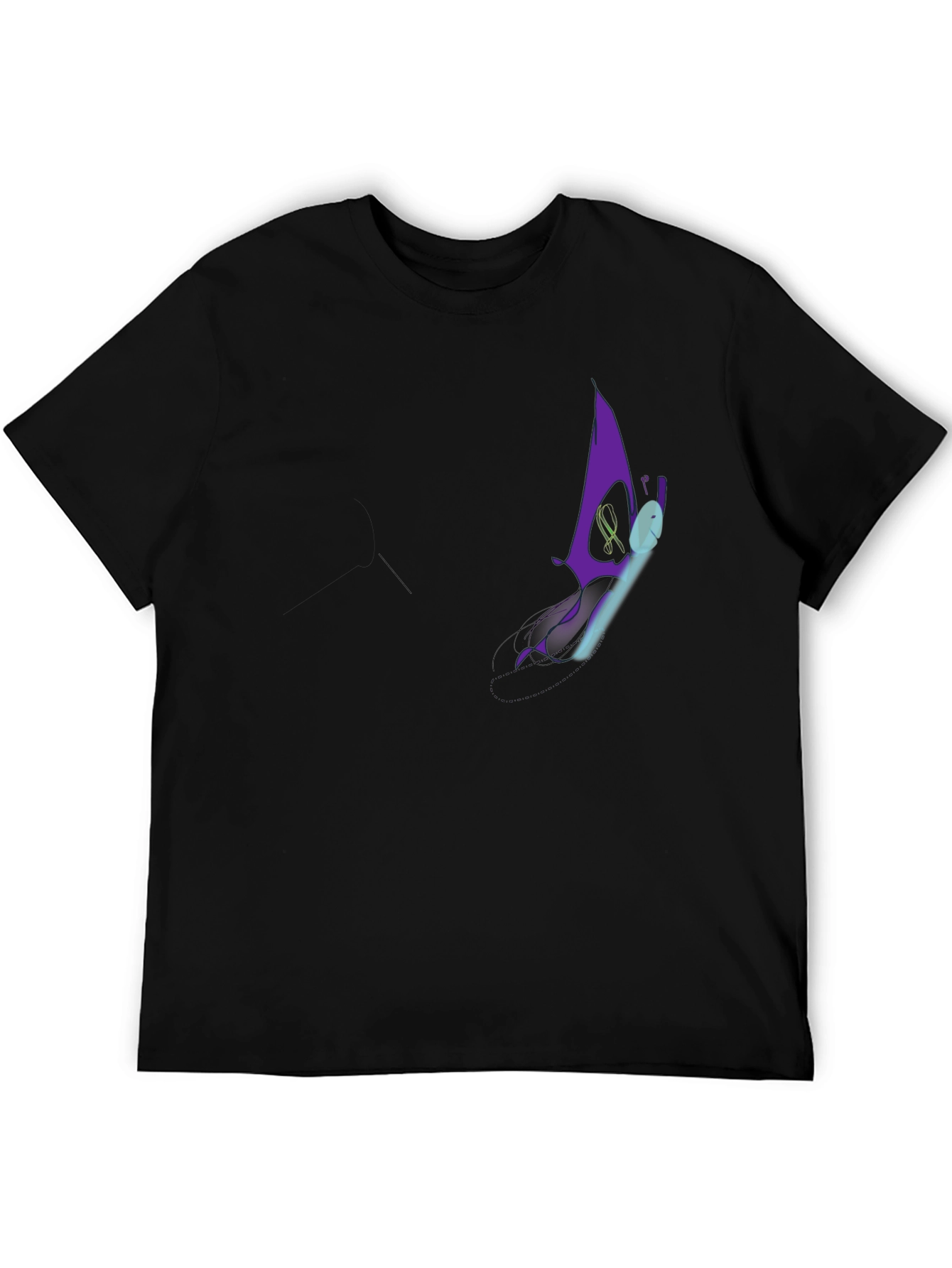 Mens Black Graphic T-Shirt - Purple Butterfly Design
