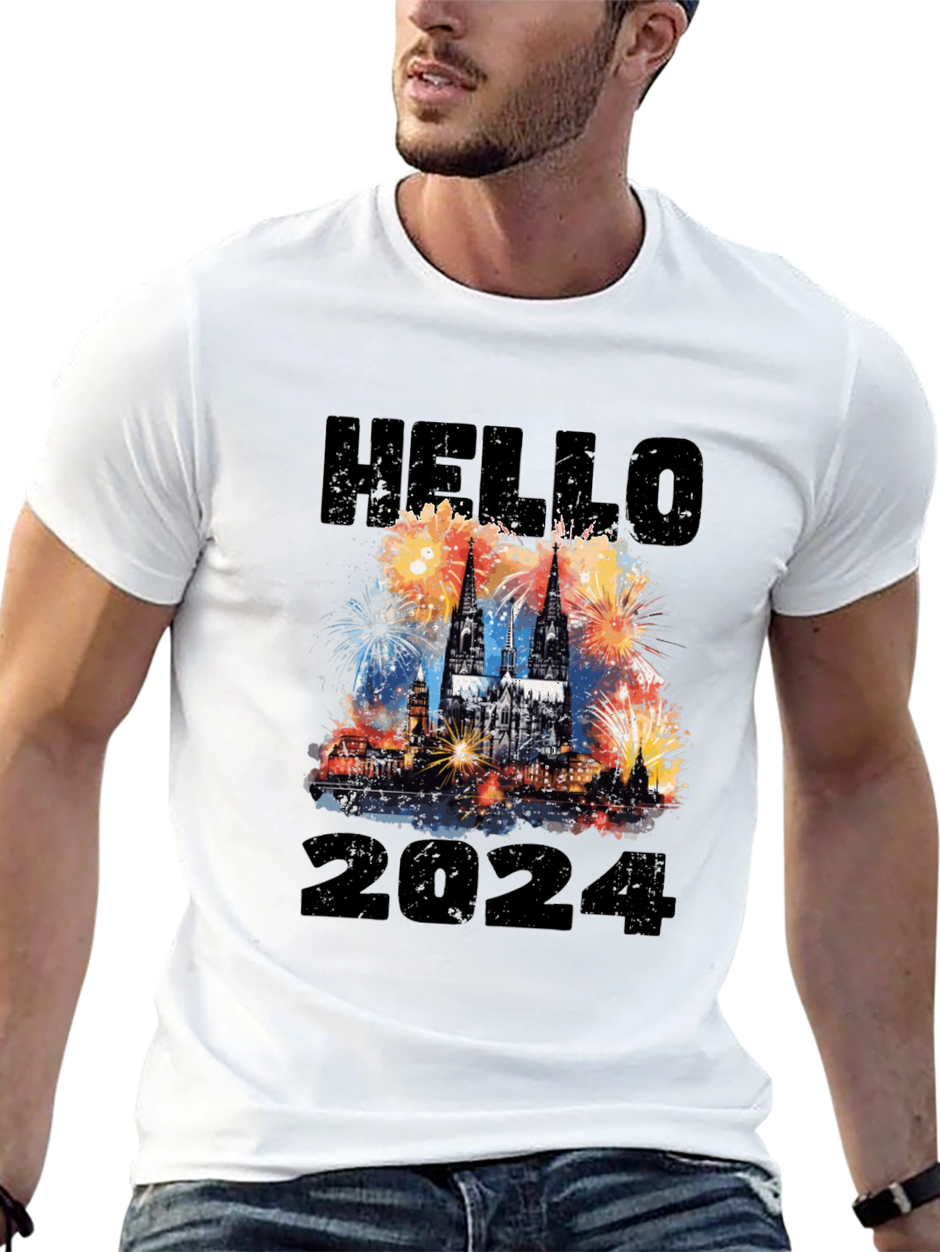 Hello 2024 Cologne Cathedral Fireworks T-Shirt