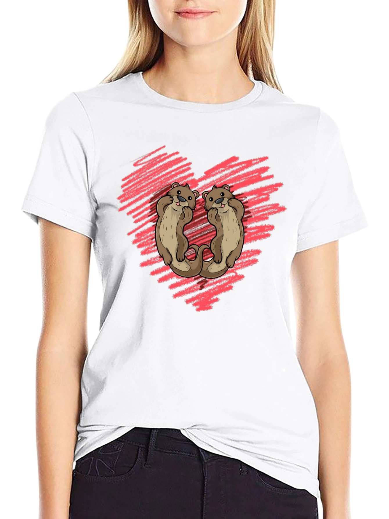 Otter Love Heart Graphic Tee - Soft Cotton Shirt