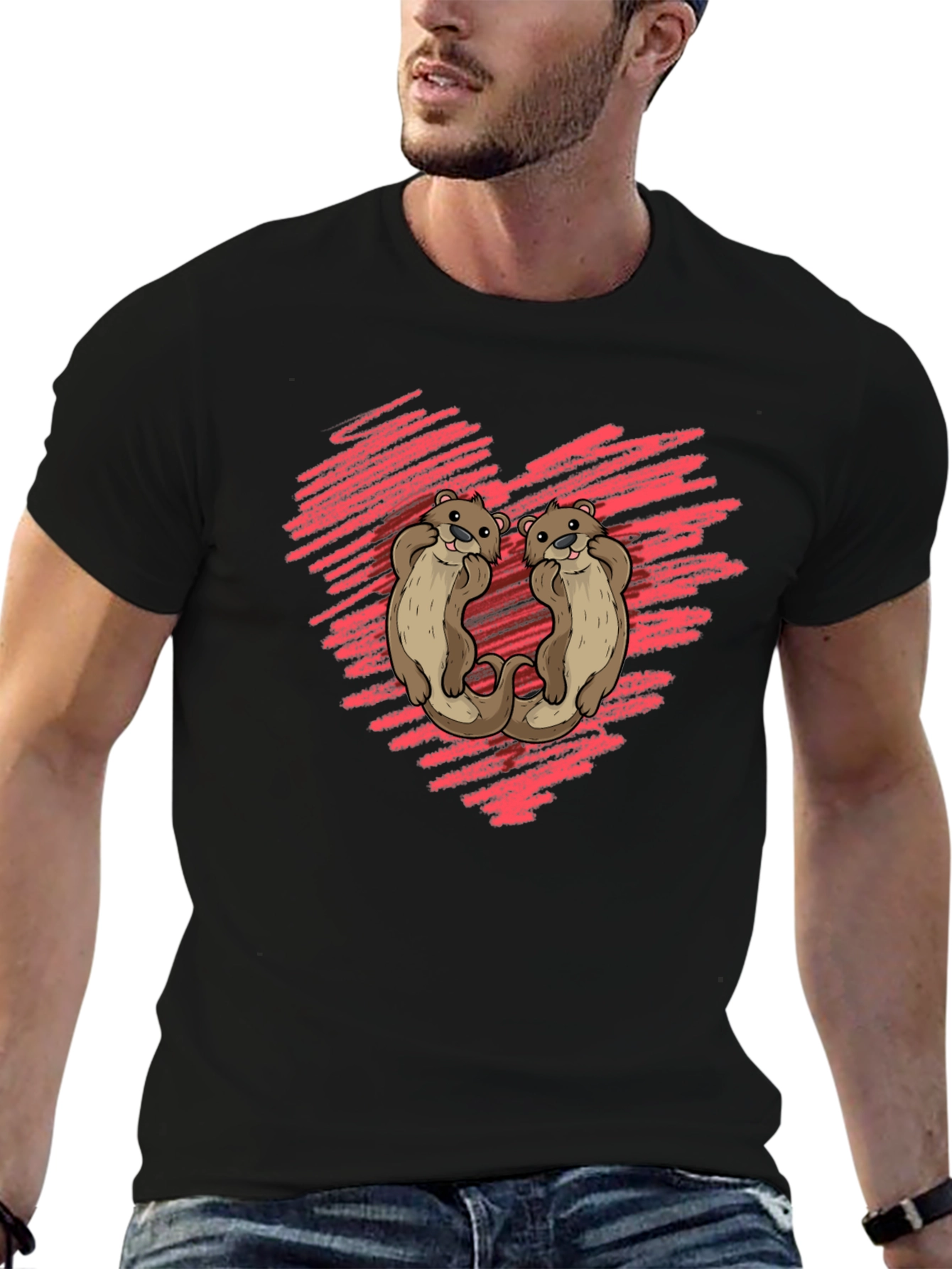 Otter Love Heart Graphic Tee - Soft Cotton Shirt