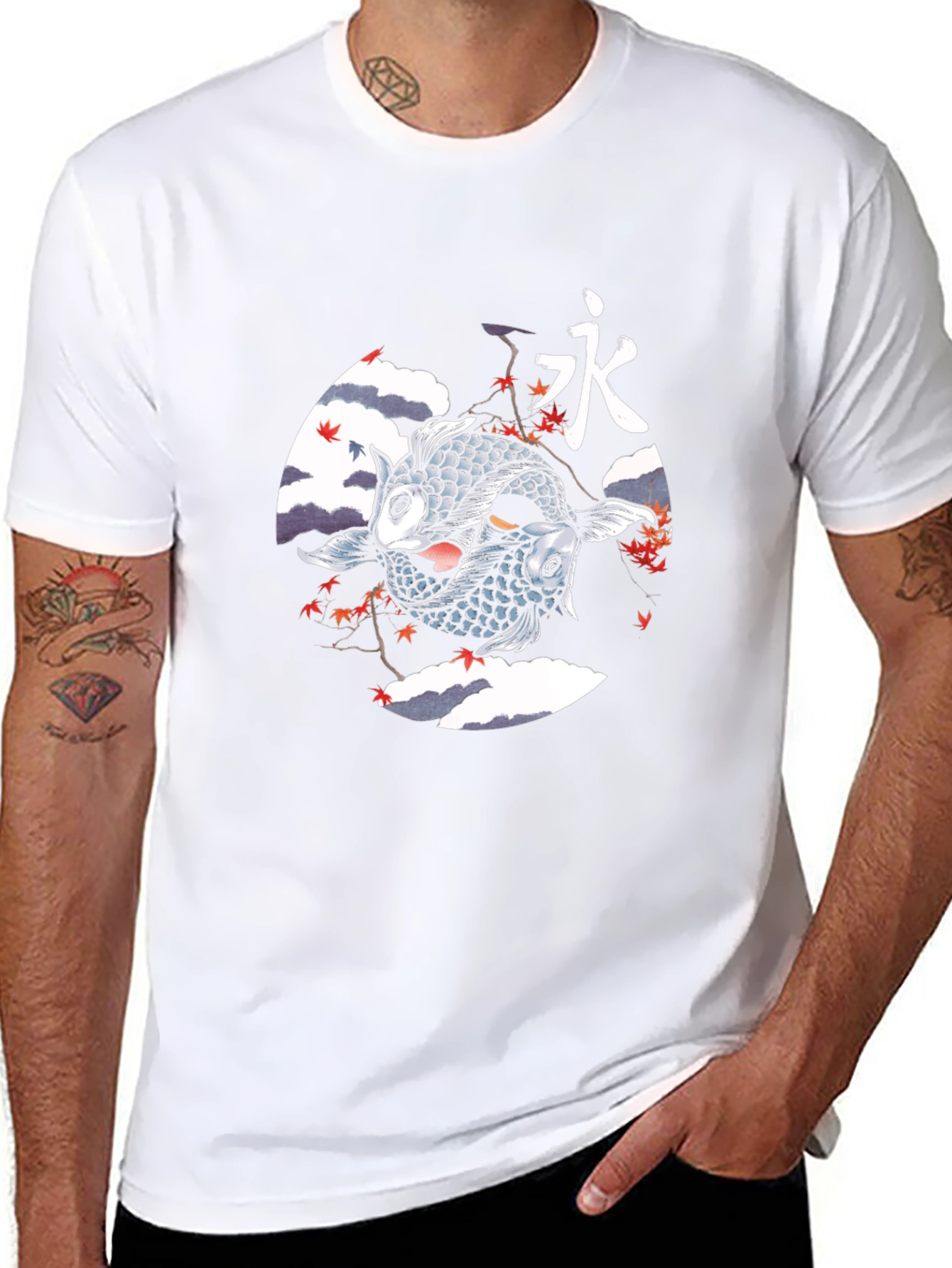 Koi Fish Yin Yang Graphic Tee - Black