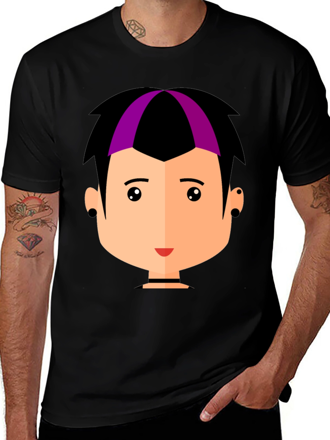 Goth Style Cartoon Face Black T-Shirt