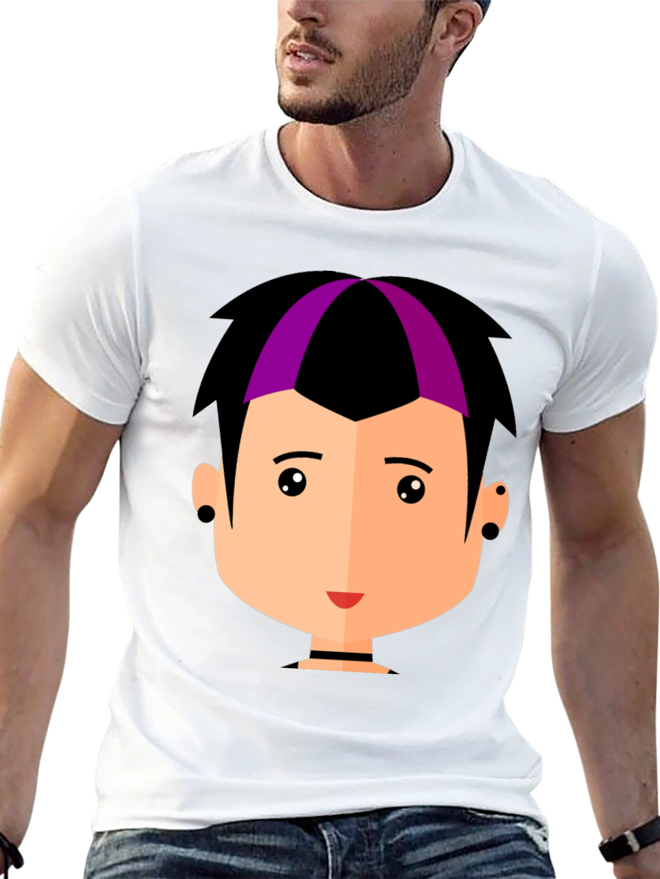 Goth Style Cartoon Face Black T-Shirt