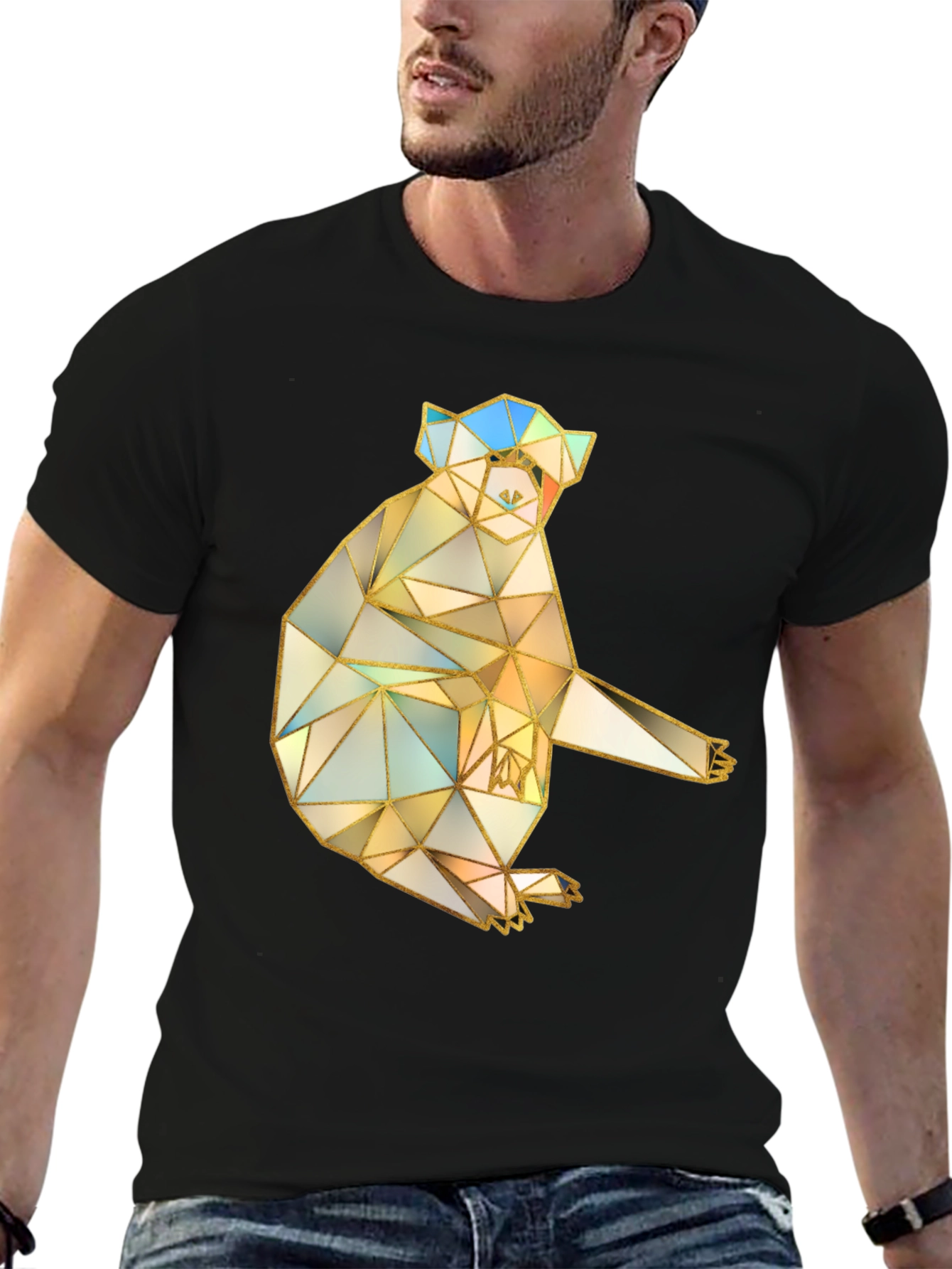 Geometric Koala Graphic Tee - Black