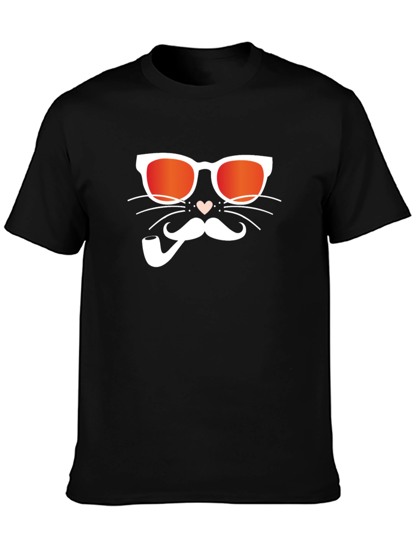 Cool Cat with Pipe Black T-Shirt