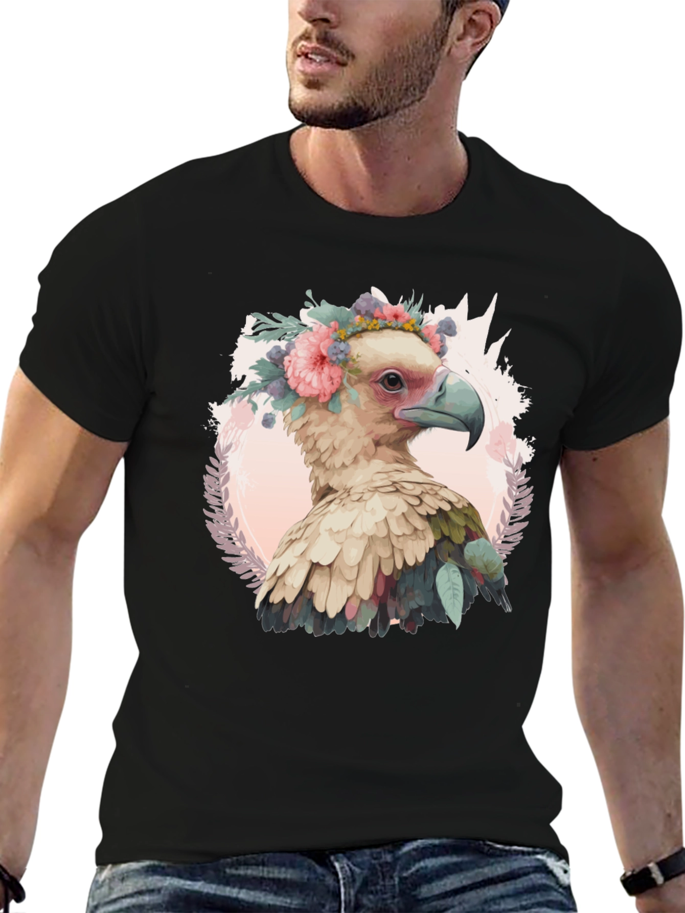 Bird with Flower Crown T-Shirt - Unique Graphic Tee