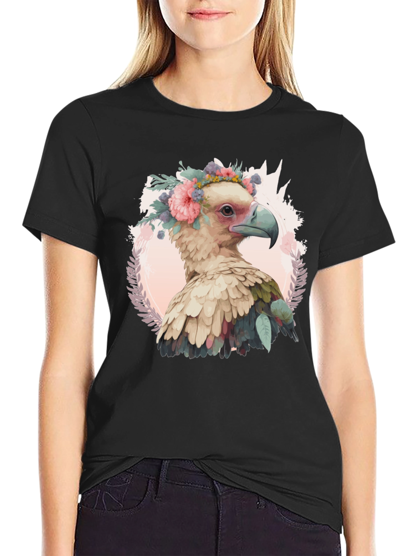Bird with Flower Crown T-Shirt - Unique Graphic Tee