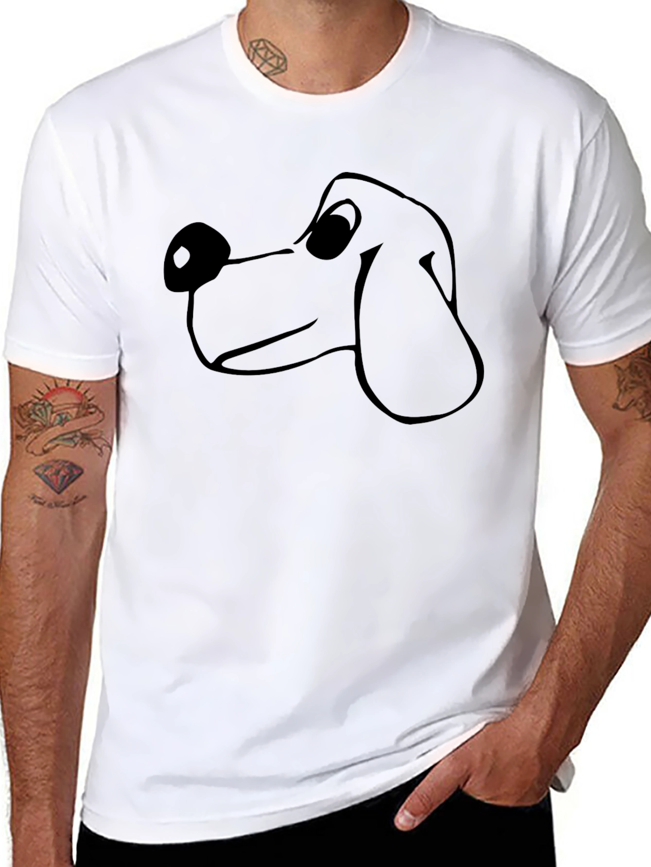Cartoon Dog Graphic Tee - Black