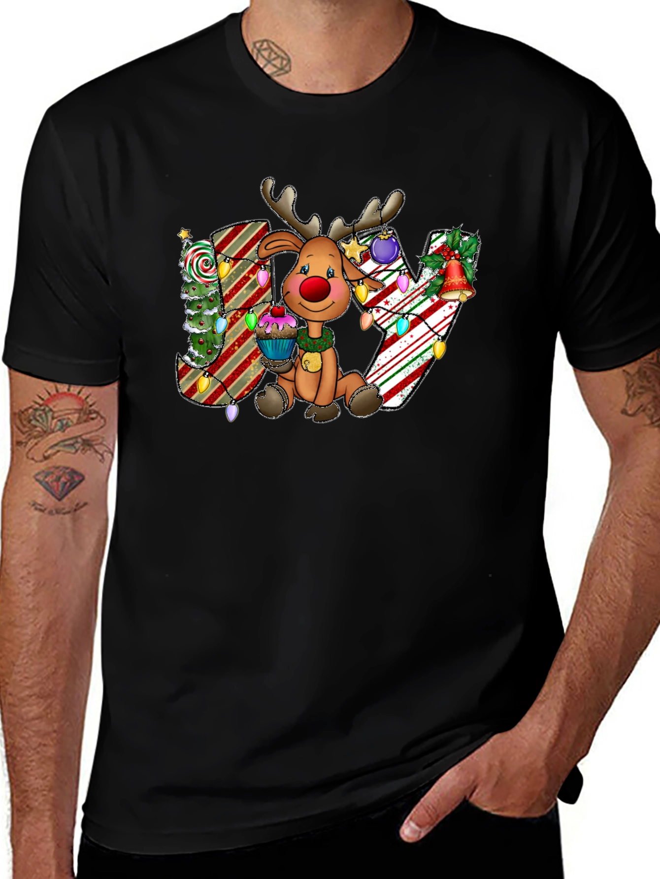 Festive Reindeer JOY Christmas Graphic Tee