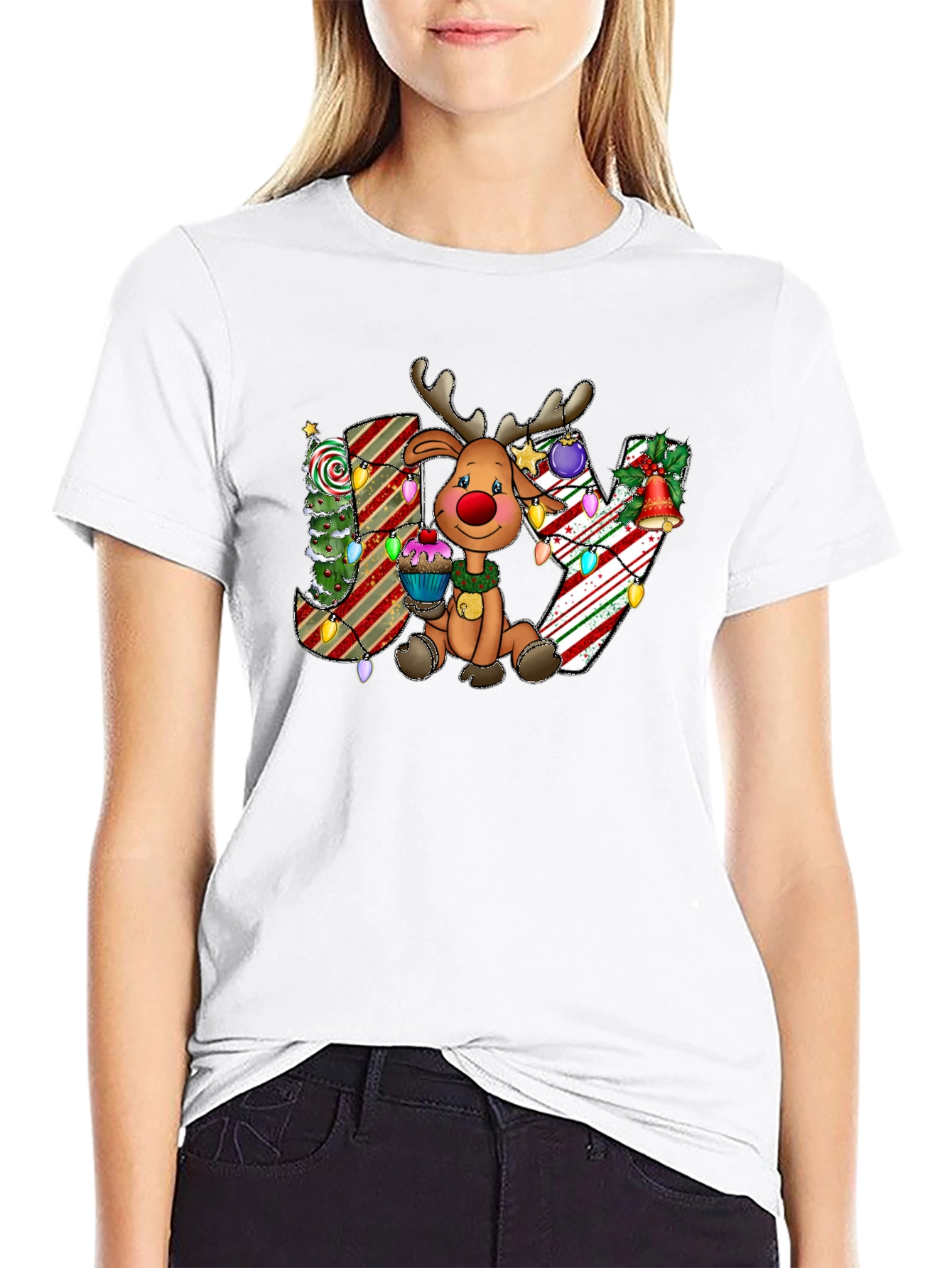 Festive Reindeer JOY Christmas Graphic Tee